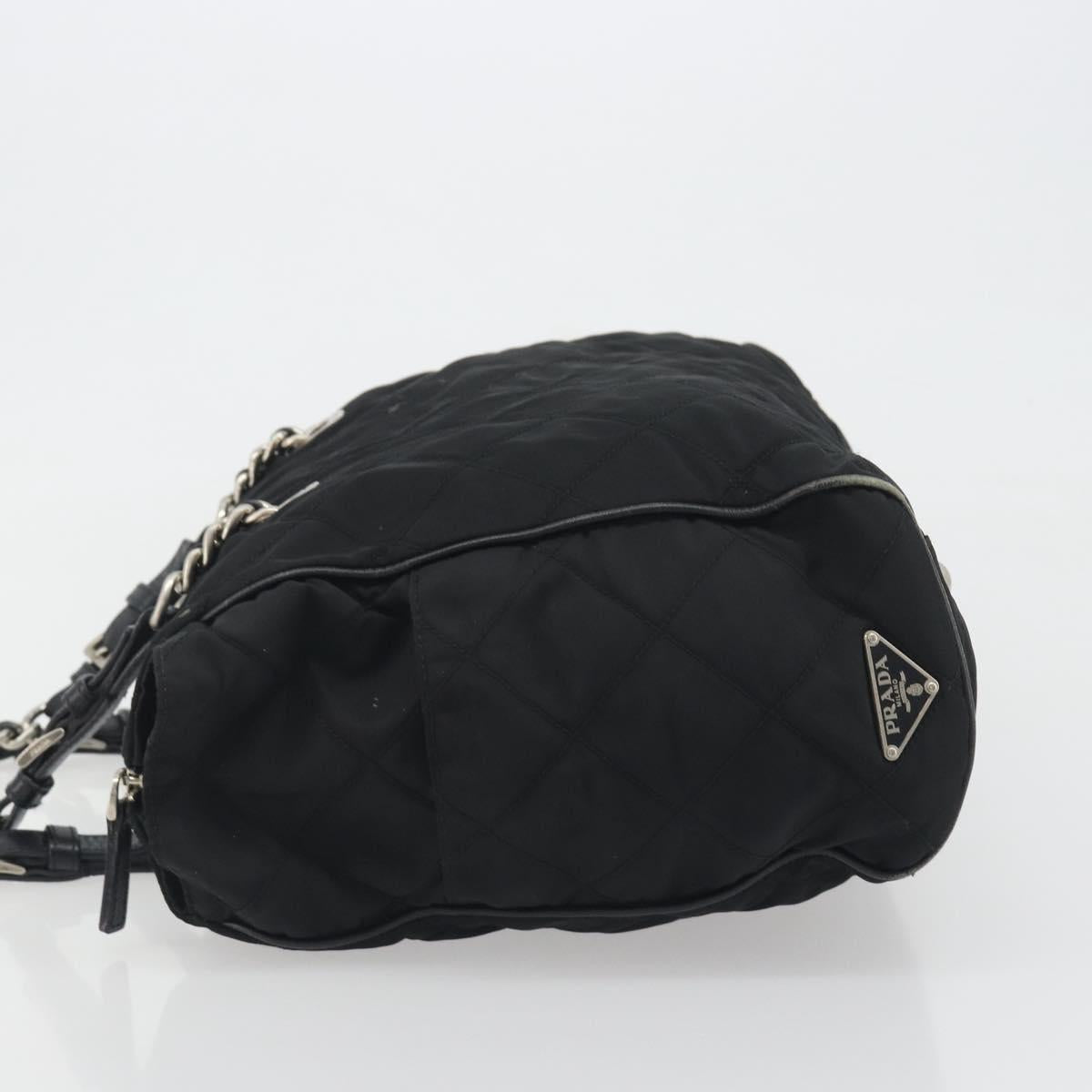 PRADA Chain Shoulder Bag Nylon Black Silver Auth 195292