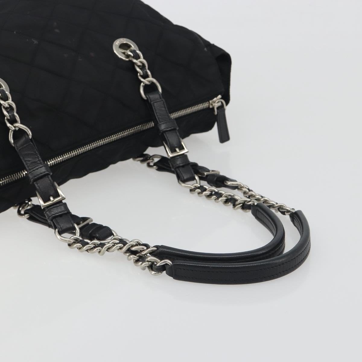 PRADA Chain Shoulder Bag Nylon Black Silver Auth 195292