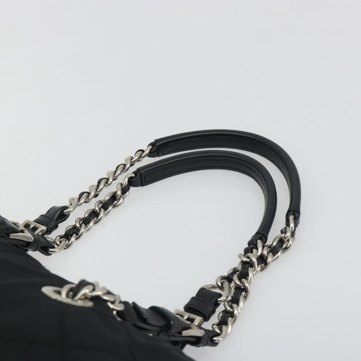 PRADA Chain Shoulder Bag Nylon Black Silver Auth 195292