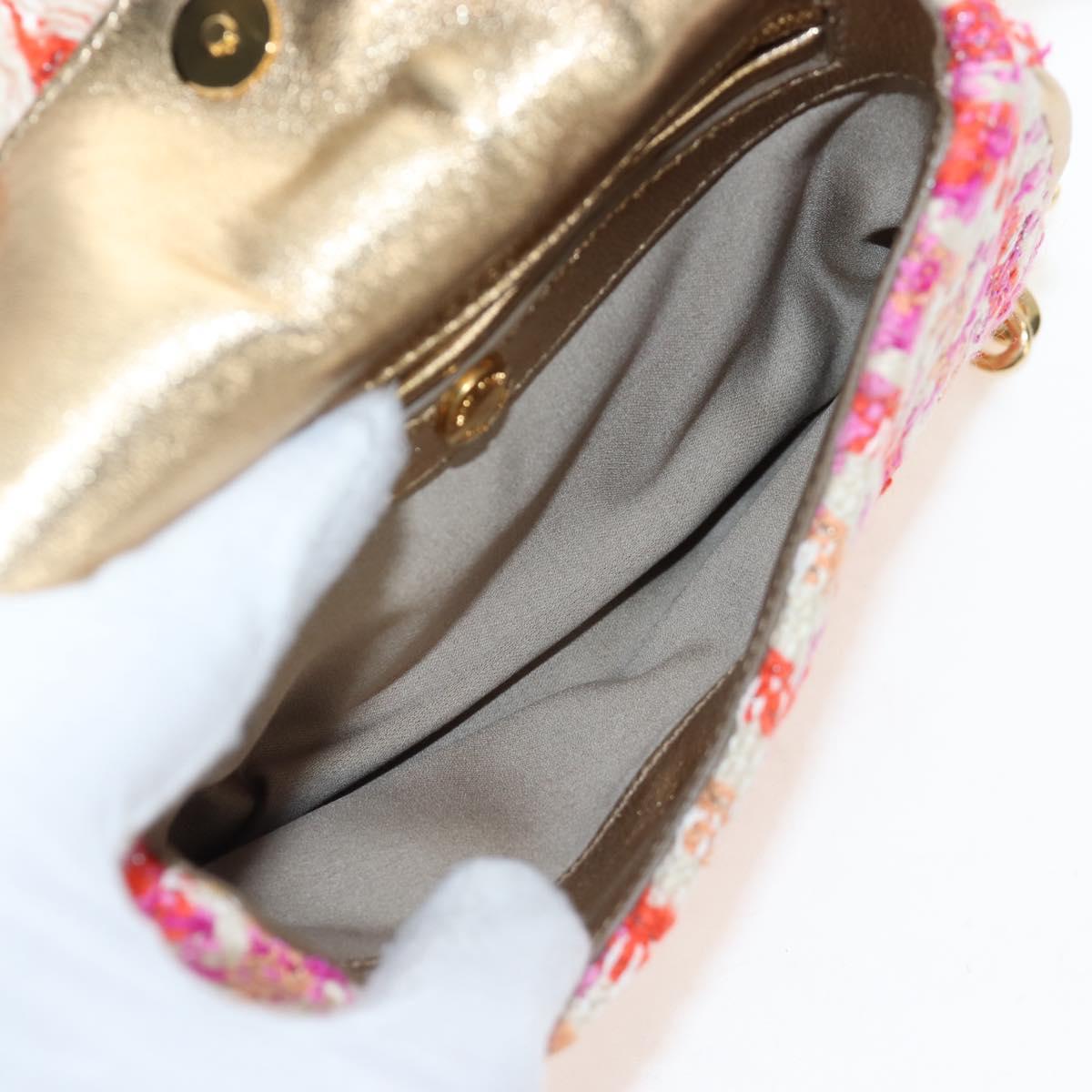 Miu Miu Chain Shoulder Bag Tweed Orange Gold Auth 195294SAM