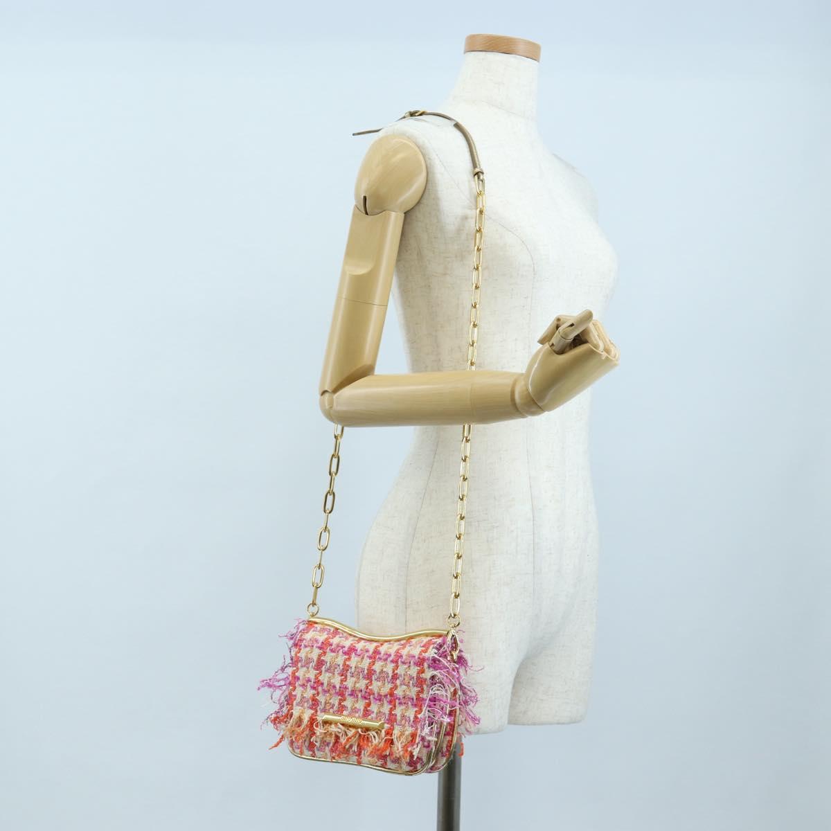 Miu Miu Chain Shoulder Bag Tweed Orange Gold Auth 195294SAM