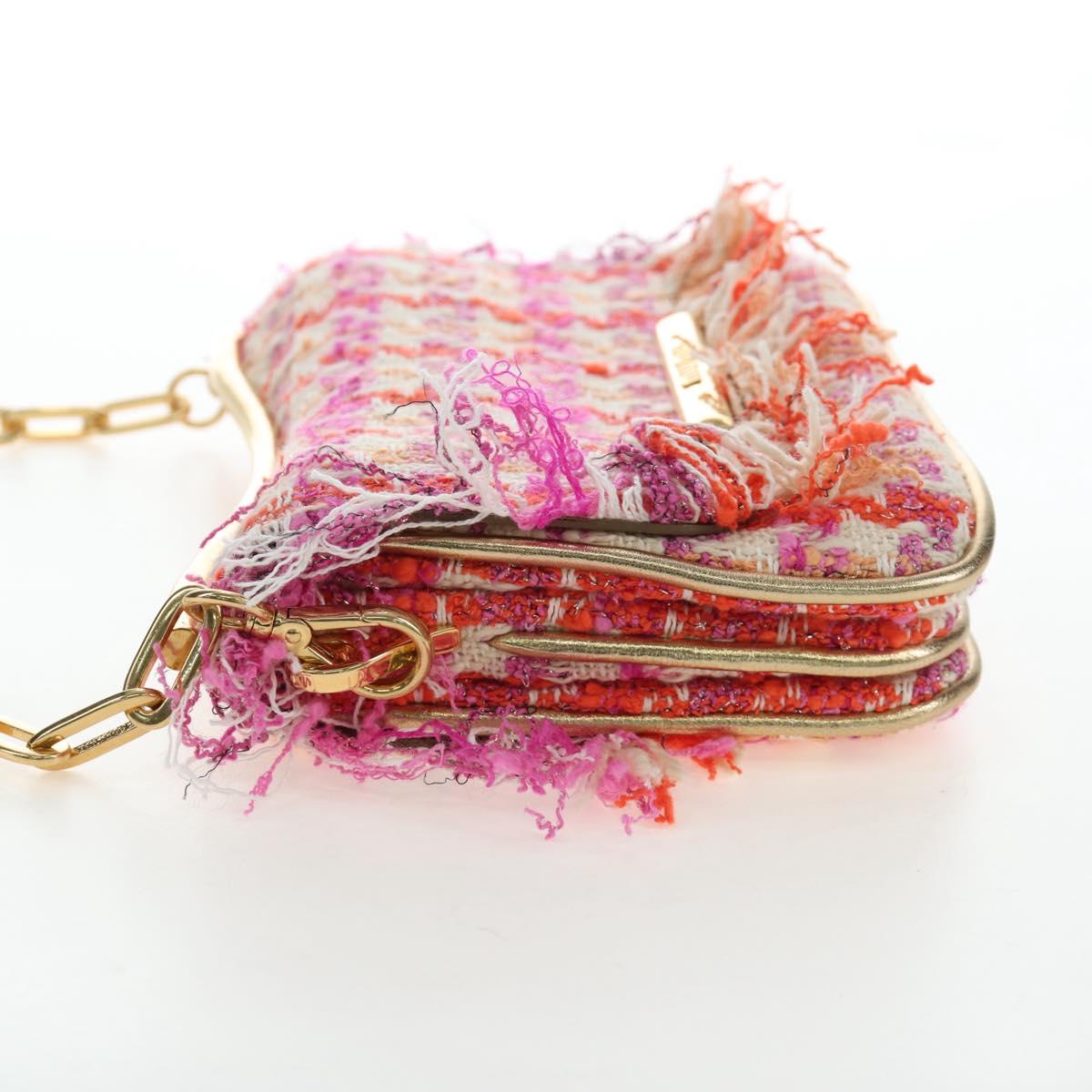 Miu Miu Chain Shoulder Bag Tweed Orange Gold Auth 195294SAM