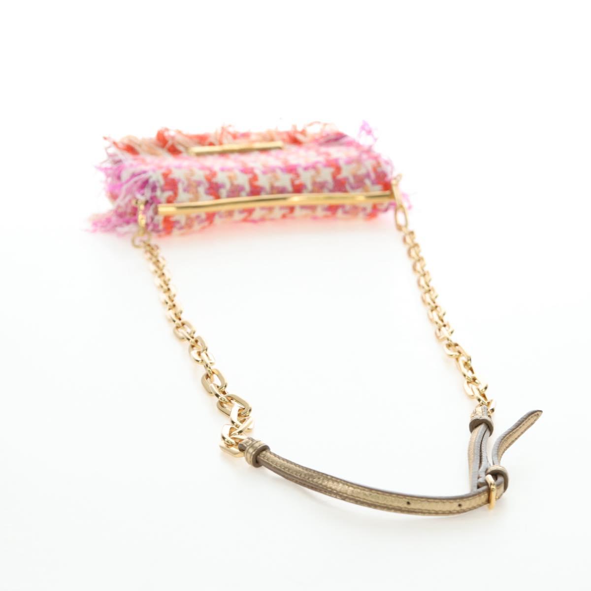 Miu Miu Chain Shoulder Bag Tweed Orange Gold Auth 195294SAM