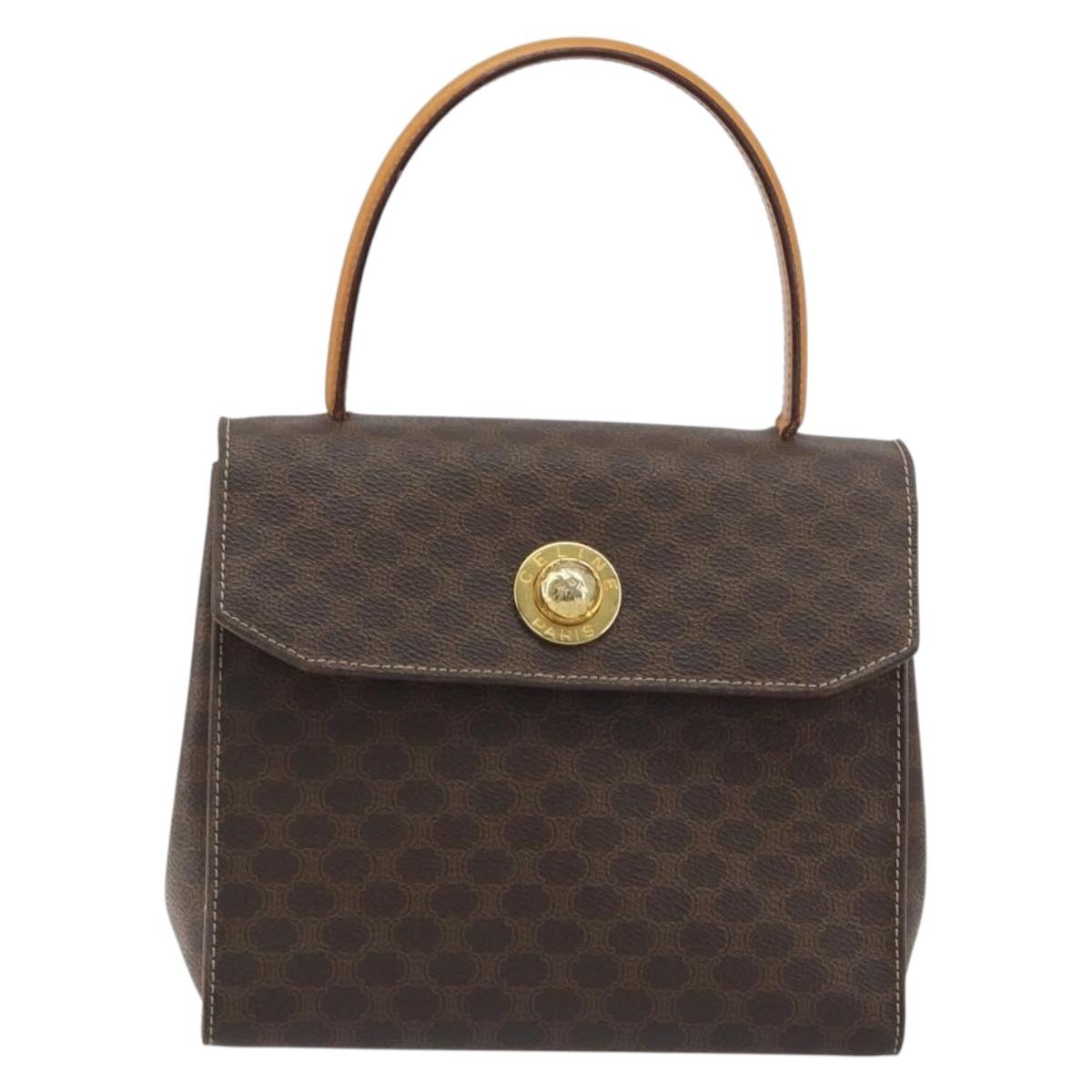 CELINE Macadam Canvas Star ball Hand Bag PVC Leather Brown Gold Auth 195298