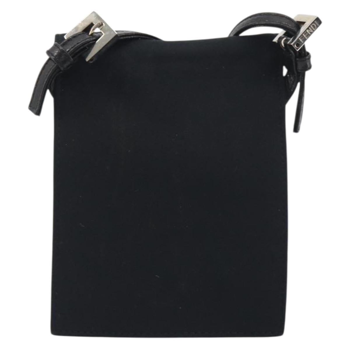 FENDI Shoulder Pouch Mamma Baguette Cotton Jersey Black Silver Auth 195300A