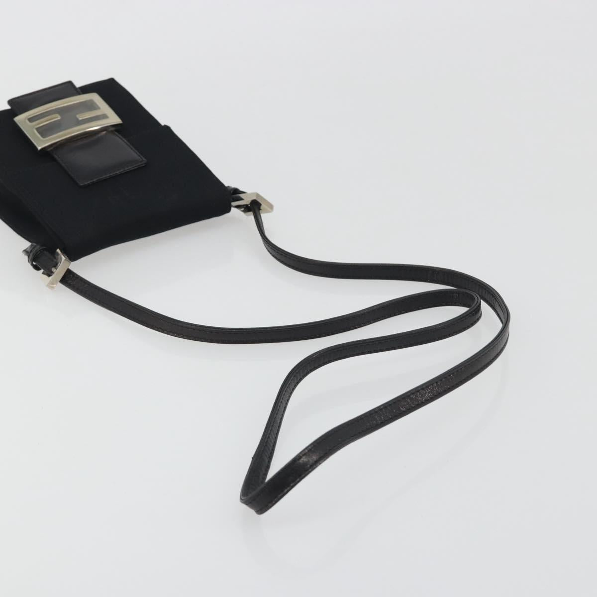 FENDI Shoulder Pouch Mamma Baguette Cotton Jersey Black Silver Auth 195300A