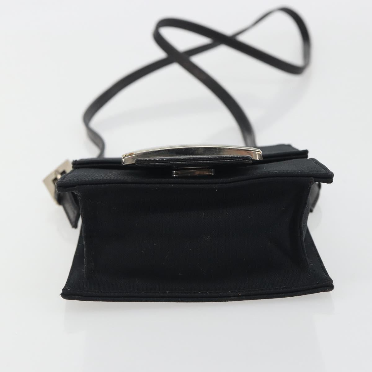 FENDI Shoulder Pouch Mamma Baguette Cotton Jersey Black Silver Auth 195300A