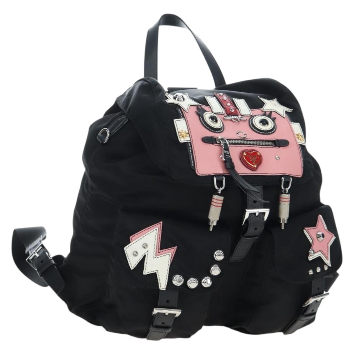 PRADA robot Backpack Nylon Black Silver Auth 195301V