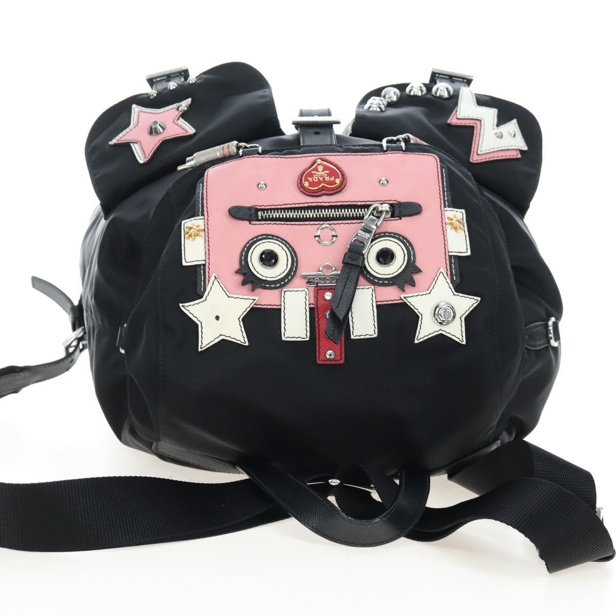 PRADA robot Backpack Nylon Black Silver Auth 195301V