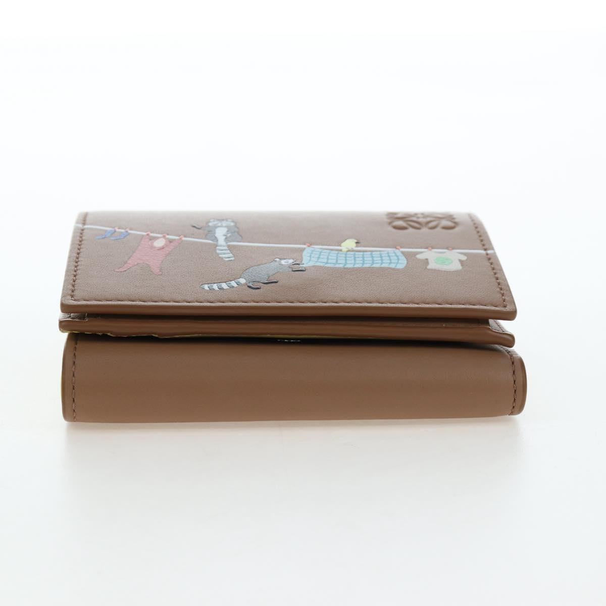 LOEWE Raccoon Trifold Wallet Leather Suna Fujita Brown Silver Auth 195312M