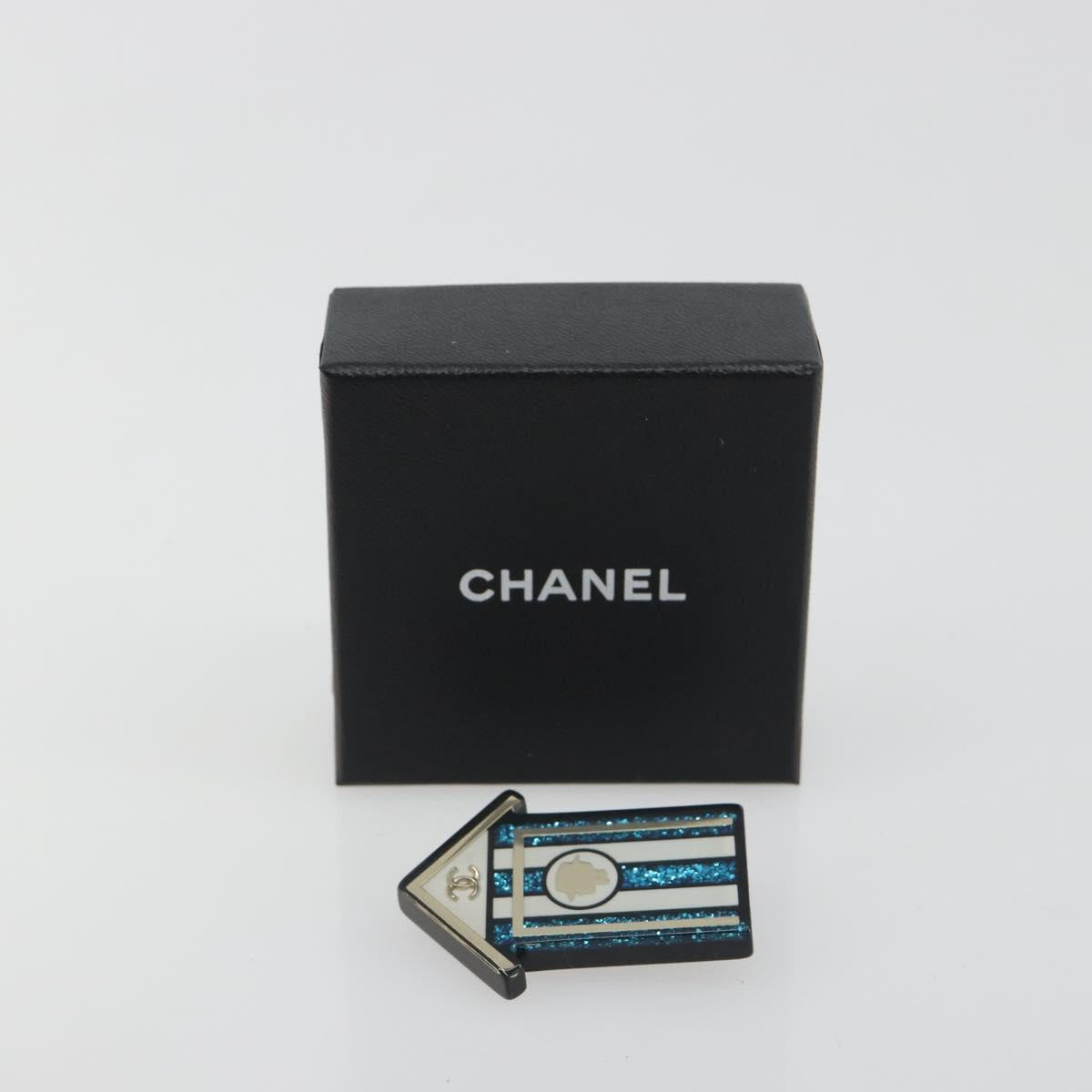CHANEL Brooch plastic Blue CC Auth 195313M