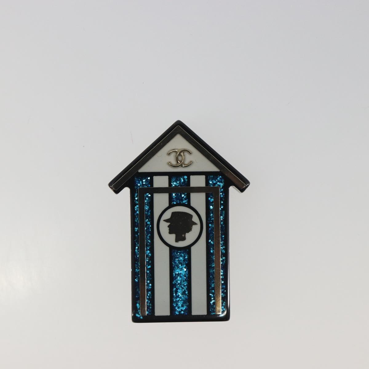 CHANEL Brooch plastic Blue CC Auth 195313M