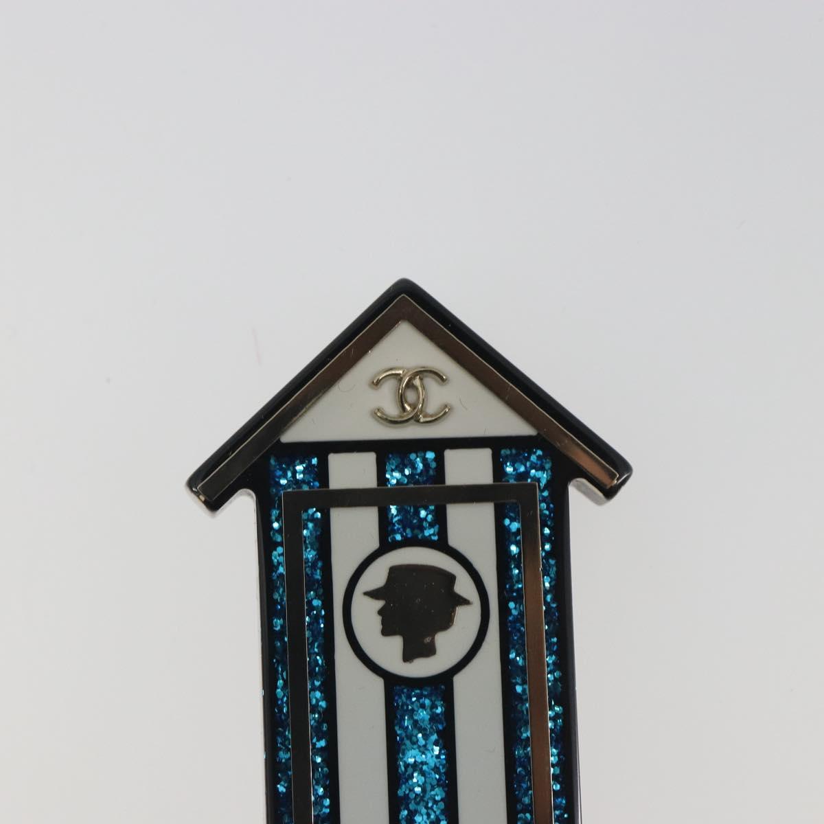 CHANEL Brooch plastic Blue CC Auth 195313M