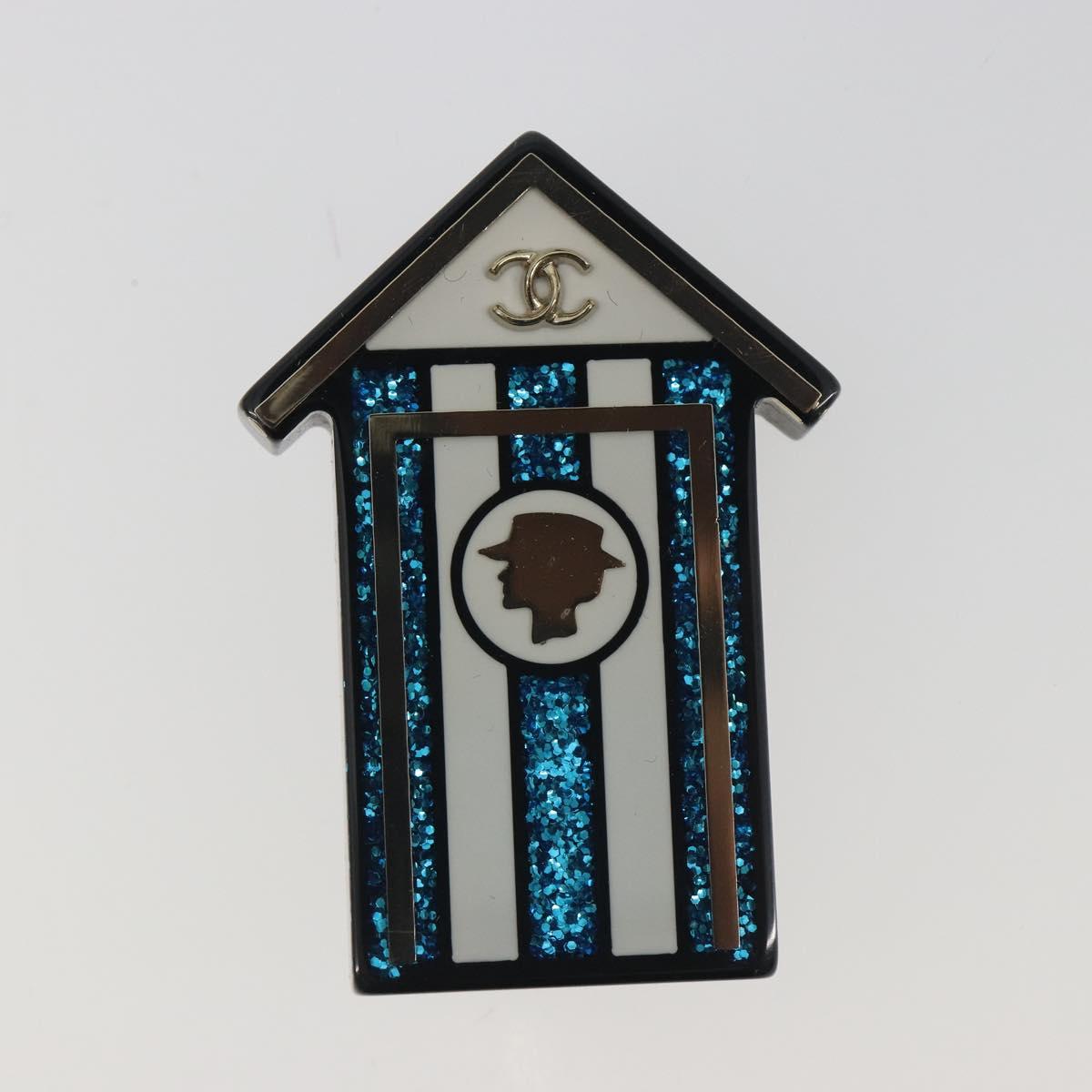CHANEL Brooch plastic Blue CC Auth 195313M