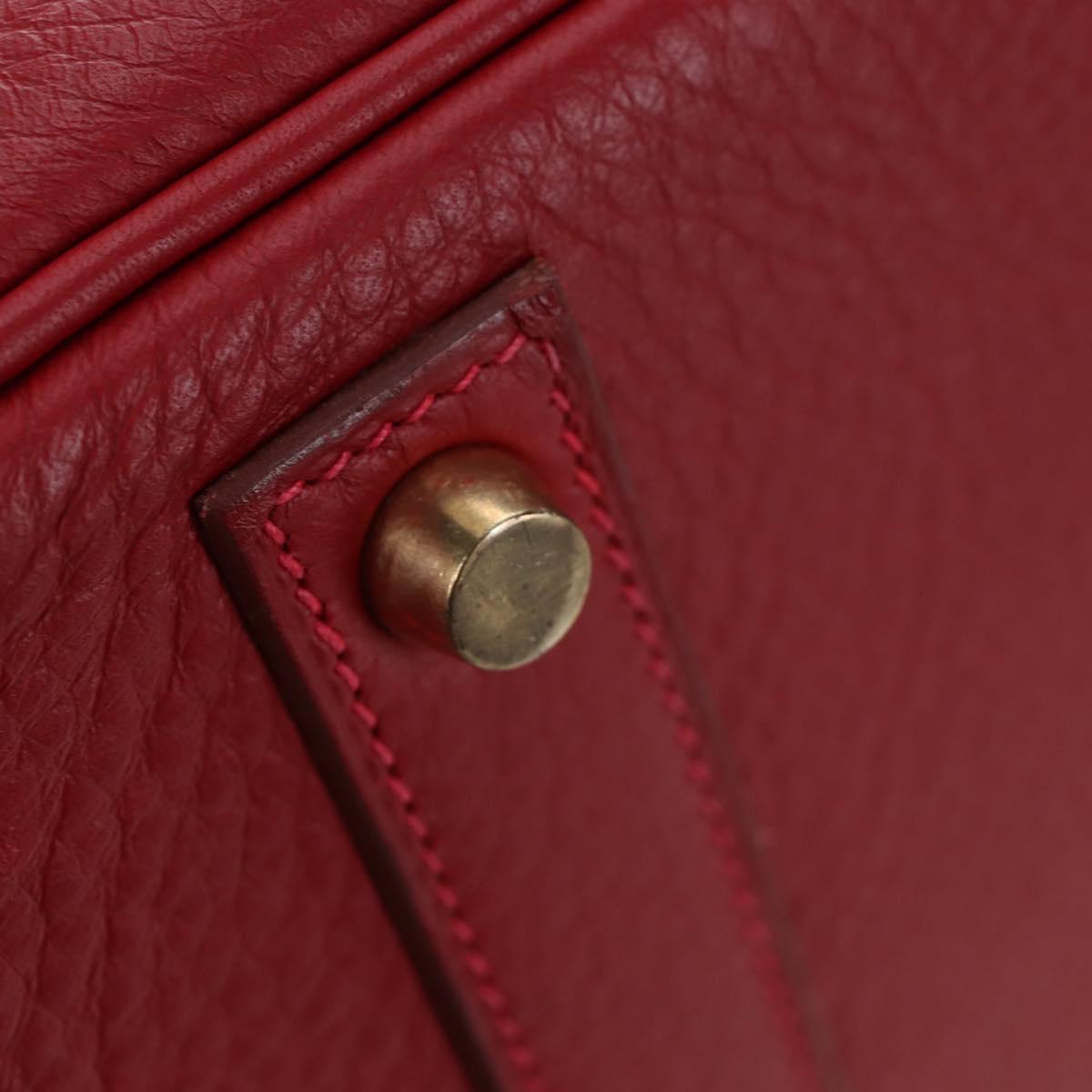 HERMES Birkin 40 Hand Bag Taurillon Clemence Red Gold Auth 195314SM