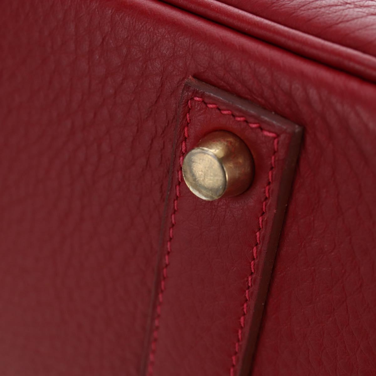 HERMES Birkin 40 Hand Bag Taurillon Clemence Red Gold Auth 195314SM