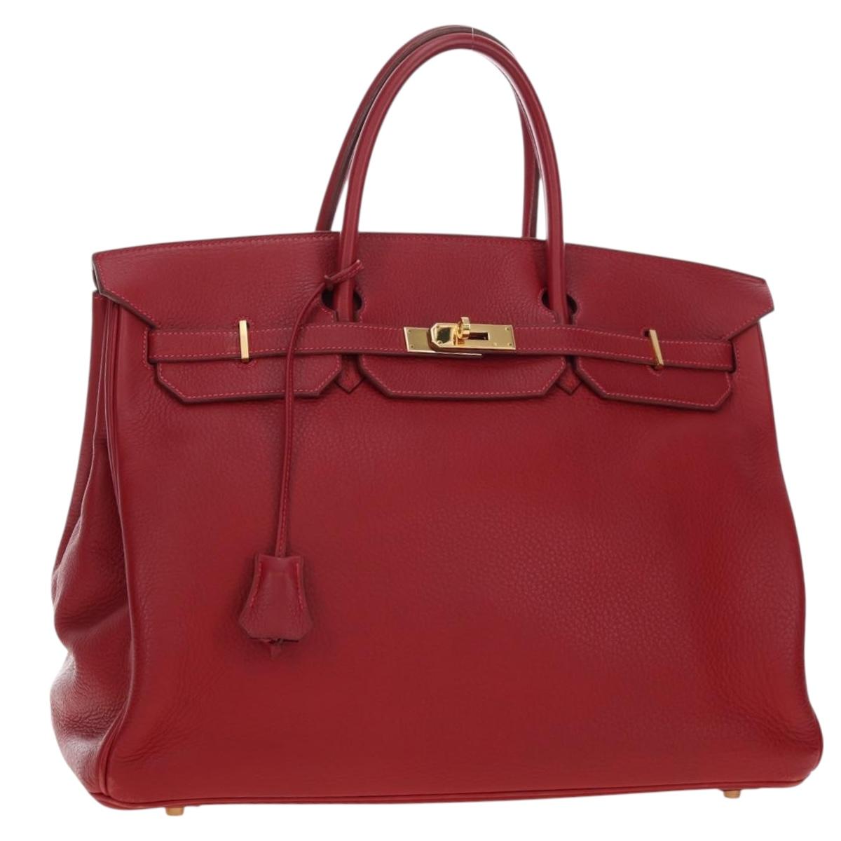 HERMES Birkin 40 Hand Bag Taurillon Clemence Red Gold Auth 195314SM