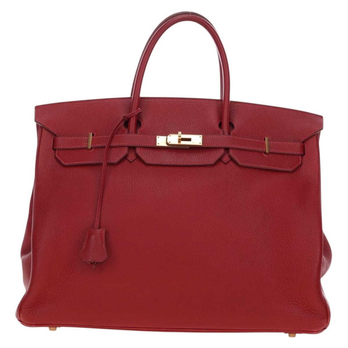 HERMES Birkin 40 Hand Bag Taurillon Clemence Red Gold Auth 195314SM