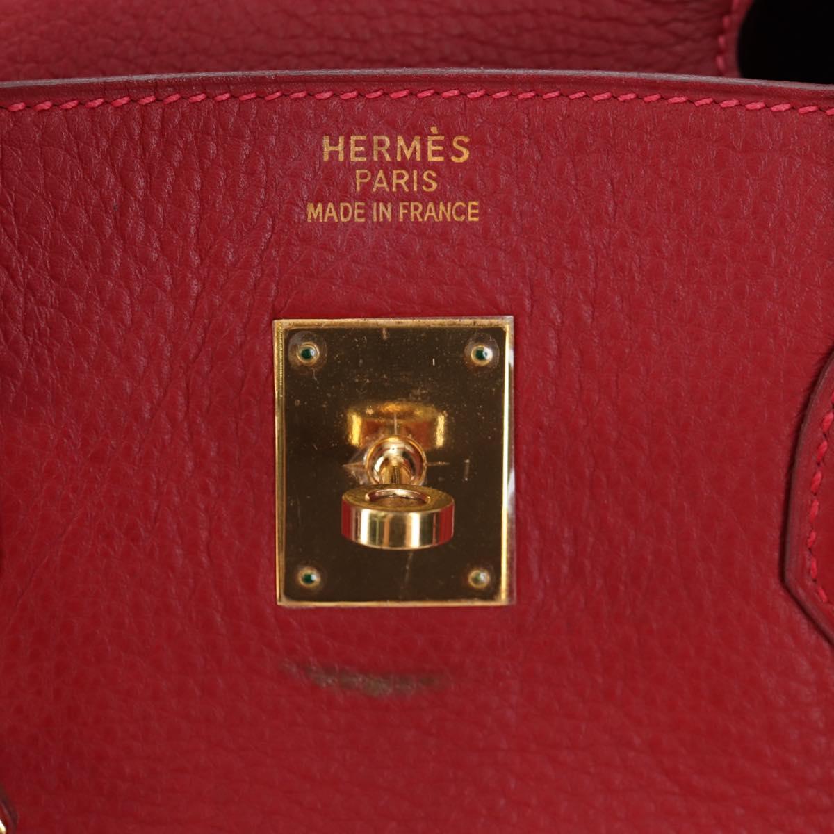 HERMES Birkin 40 Hand Bag Taurillon Clemence Red Gold Auth 195314SM