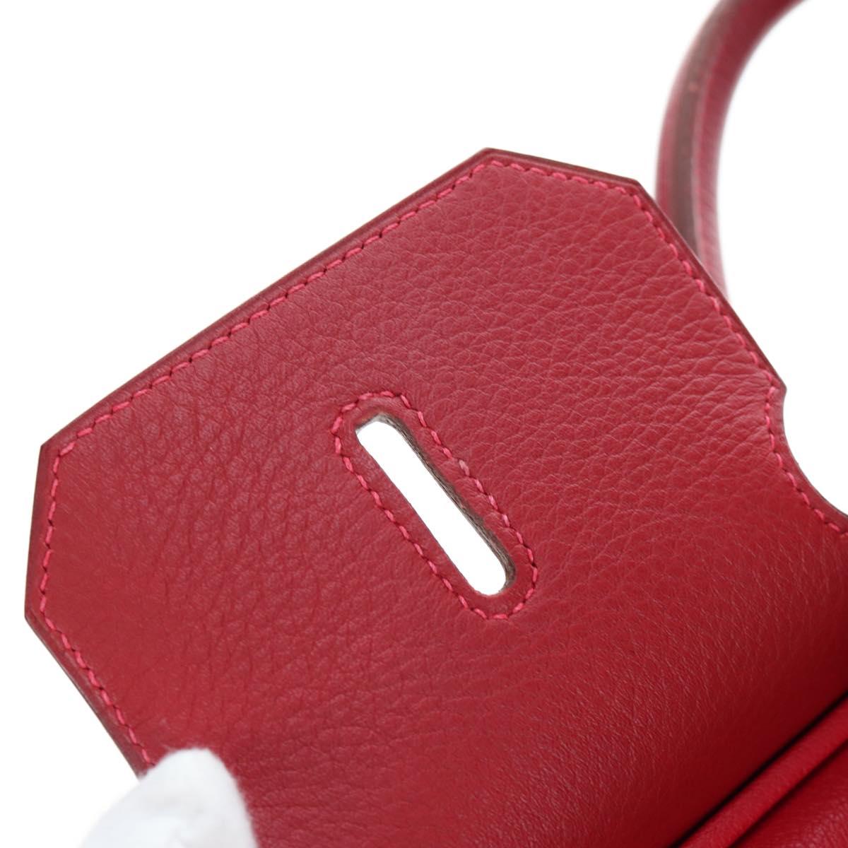 HERMES Birkin 40 Hand Bag Taurillon Clemence Red Gold Auth 195314SM