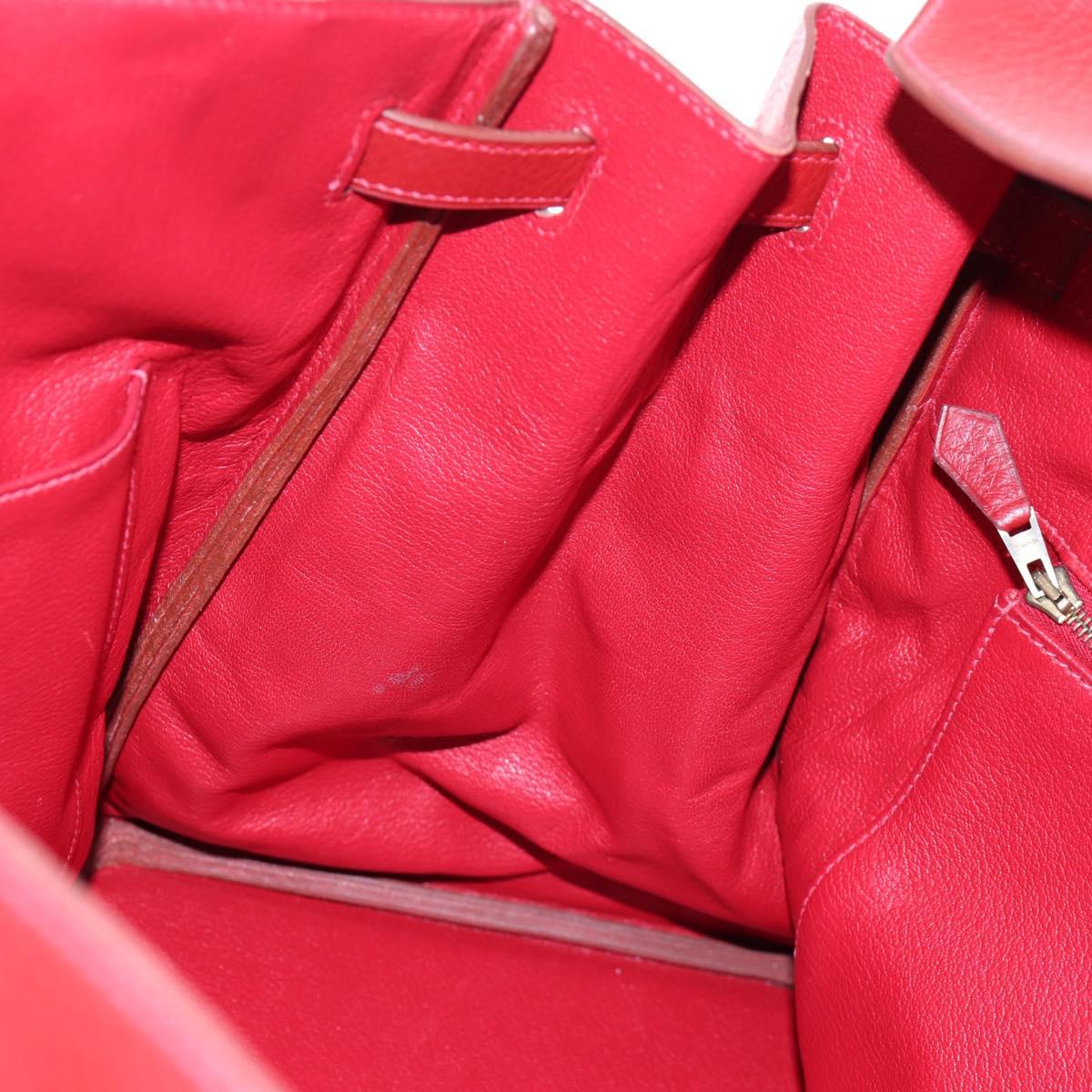 HERMES Birkin 40 Hand Bag Taurillon Clemence Red Gold Auth 195314SM