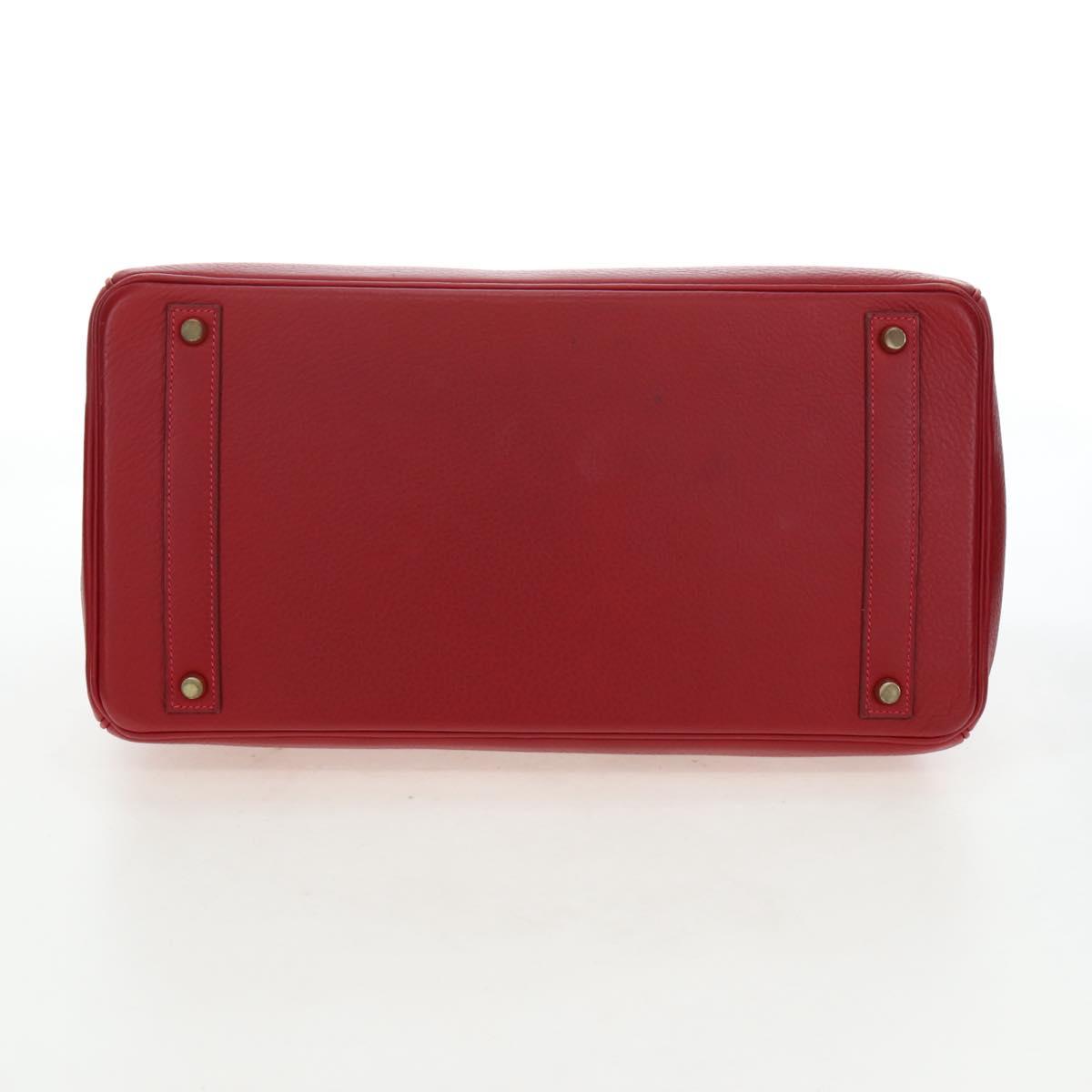 HERMES Birkin 40 Hand Bag Taurillon Clemence Red Gold Auth 195314SM