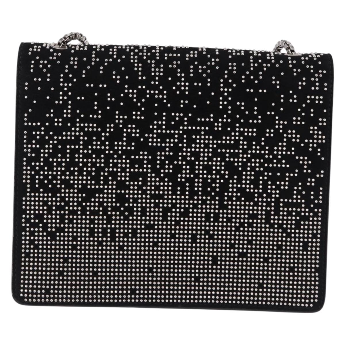 Salvatore Ferragamo Gancini Chain Shoulder Bag Leather Black Silver Auth 195321A