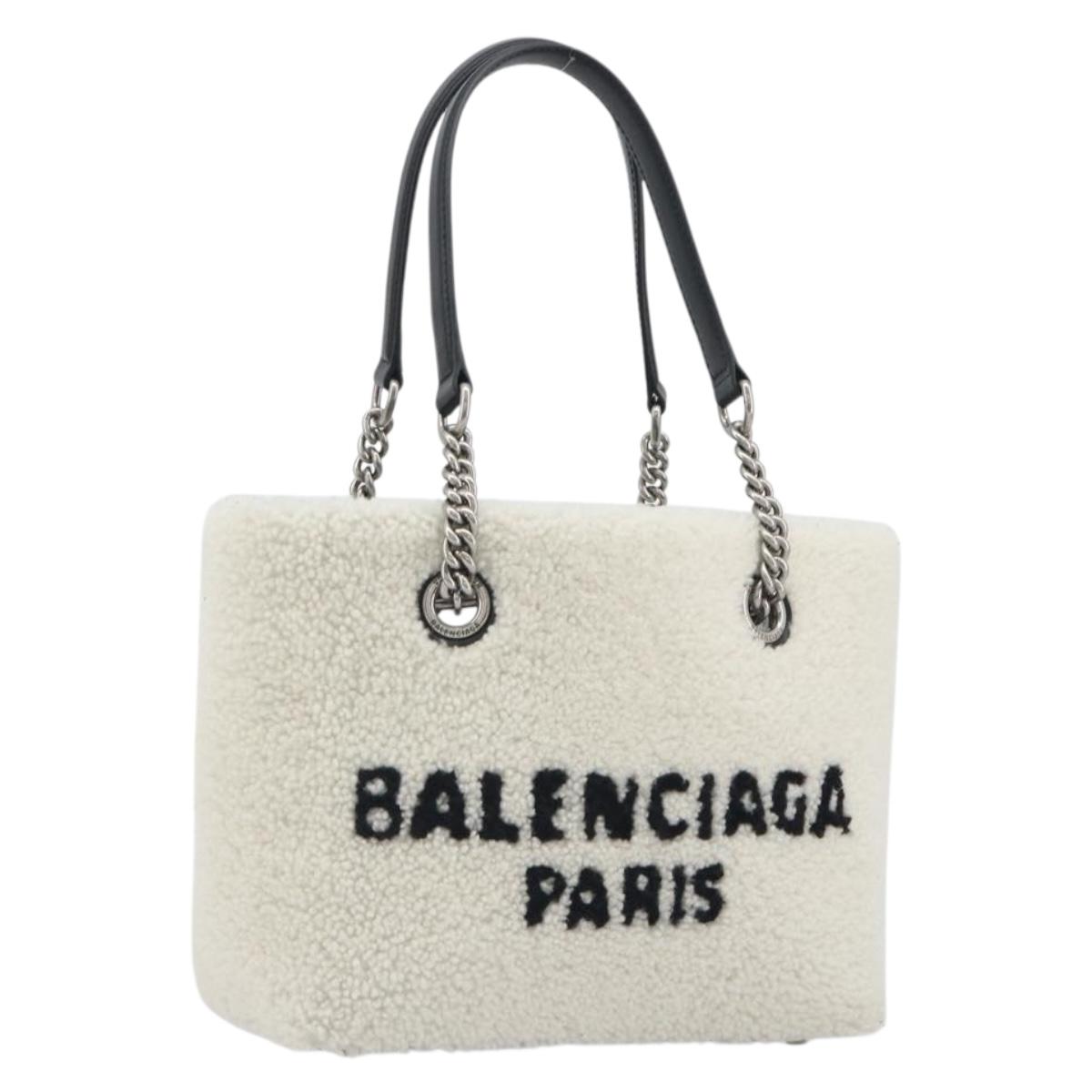 BALENCIAGA Duty Free Tote Bag Bore White Silver 759941 Auth 195322M