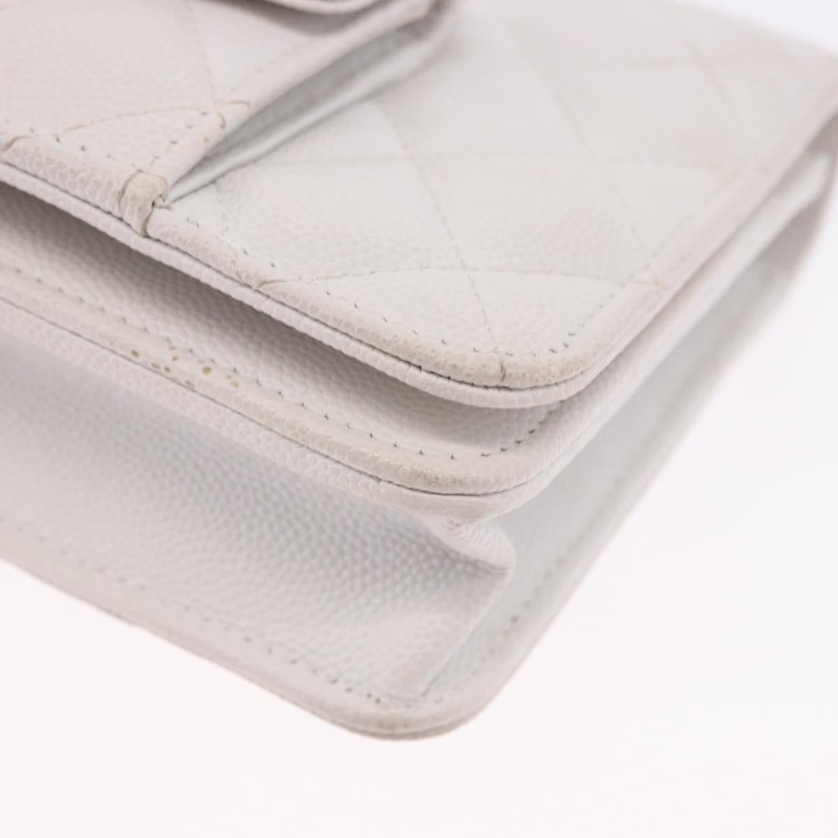 CHANEL Matelasse Chain Shoulder Bag Caviar Skin White Gold Tone CC Auth 195323A