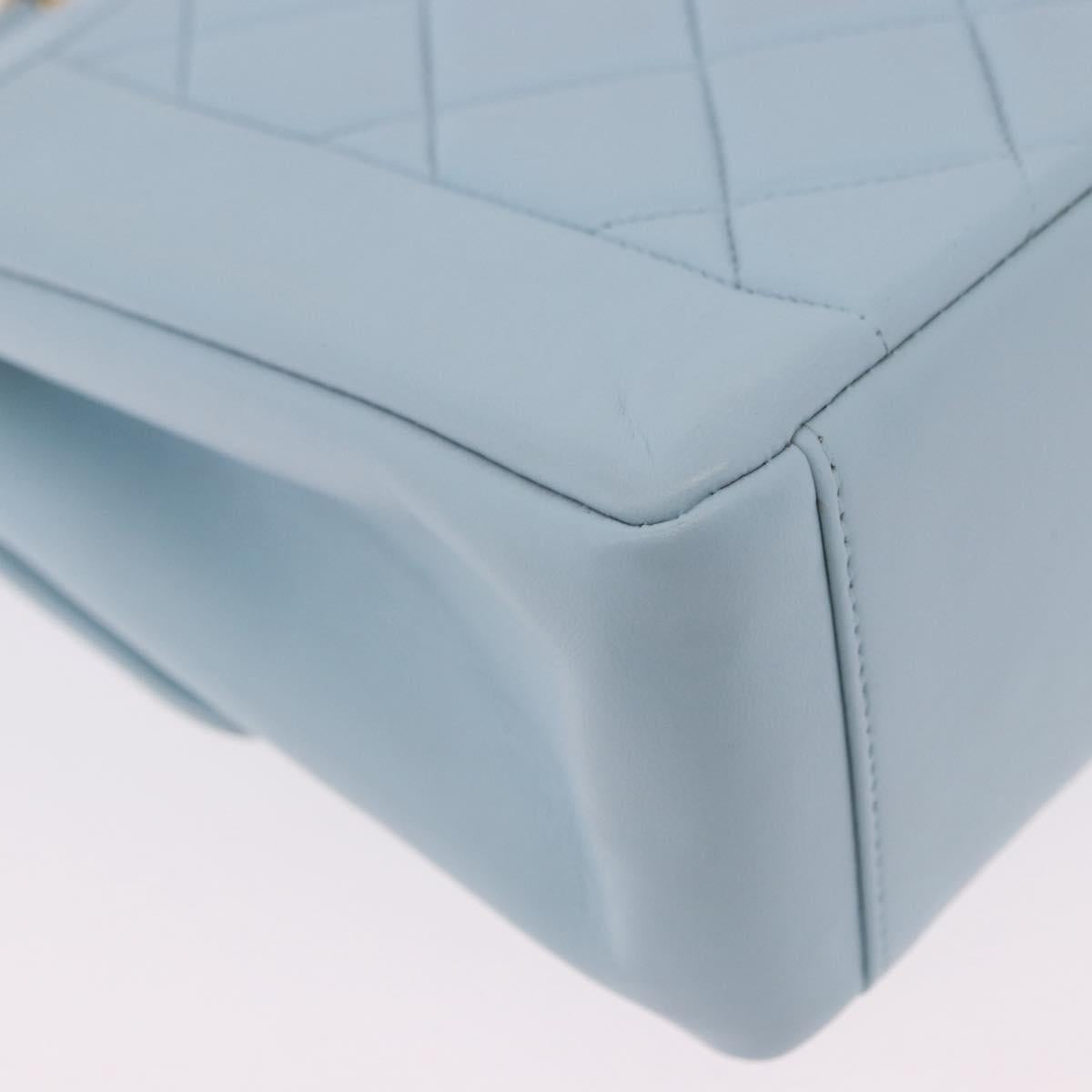 CHANEL Matelasse Chain Shoulder Bag Lamb Skin Light Blue Gold CC Auth 195324V