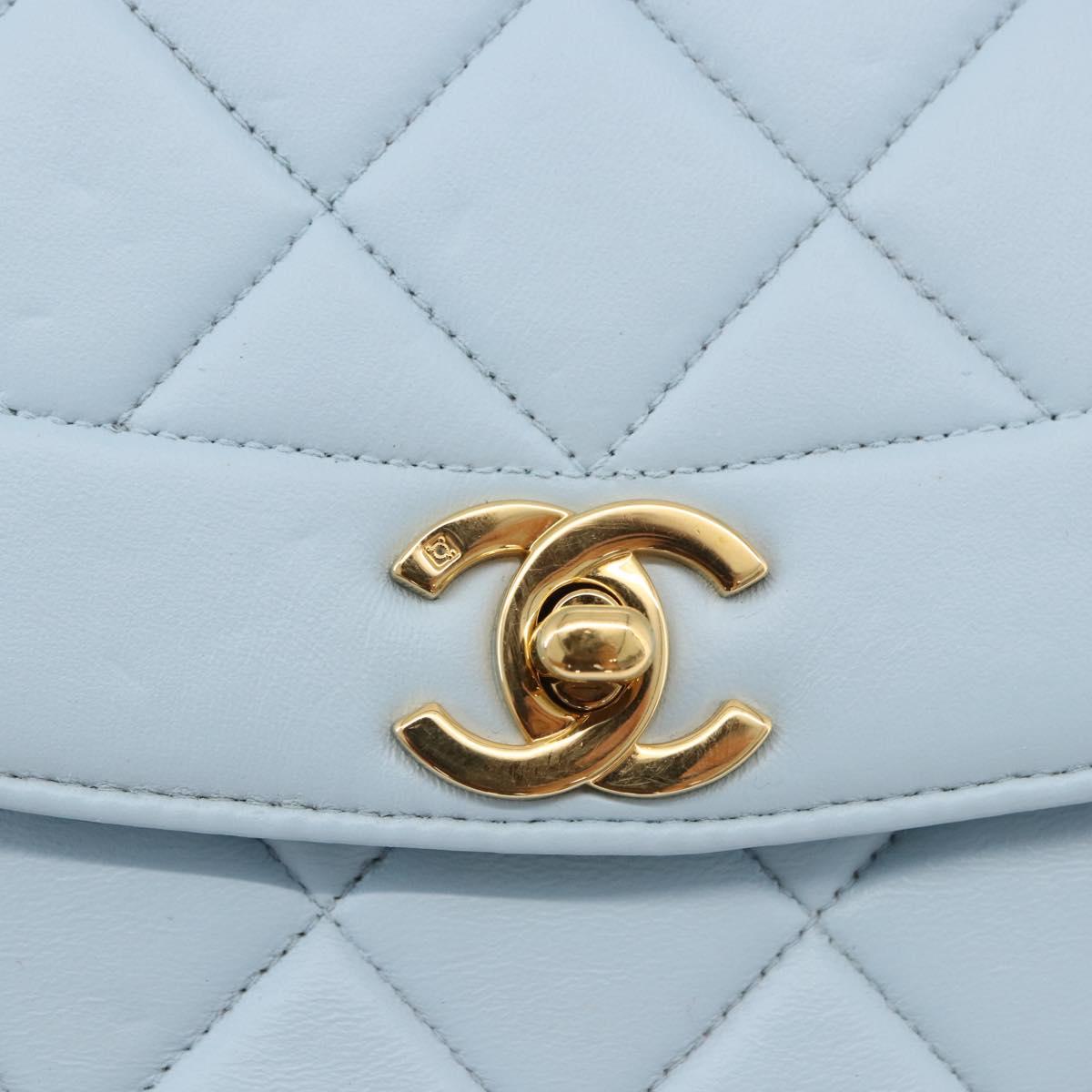 CHANEL Matelasse Chain Shoulder Bag Lamb Skin Light Blue Gold CC Auth 195324V