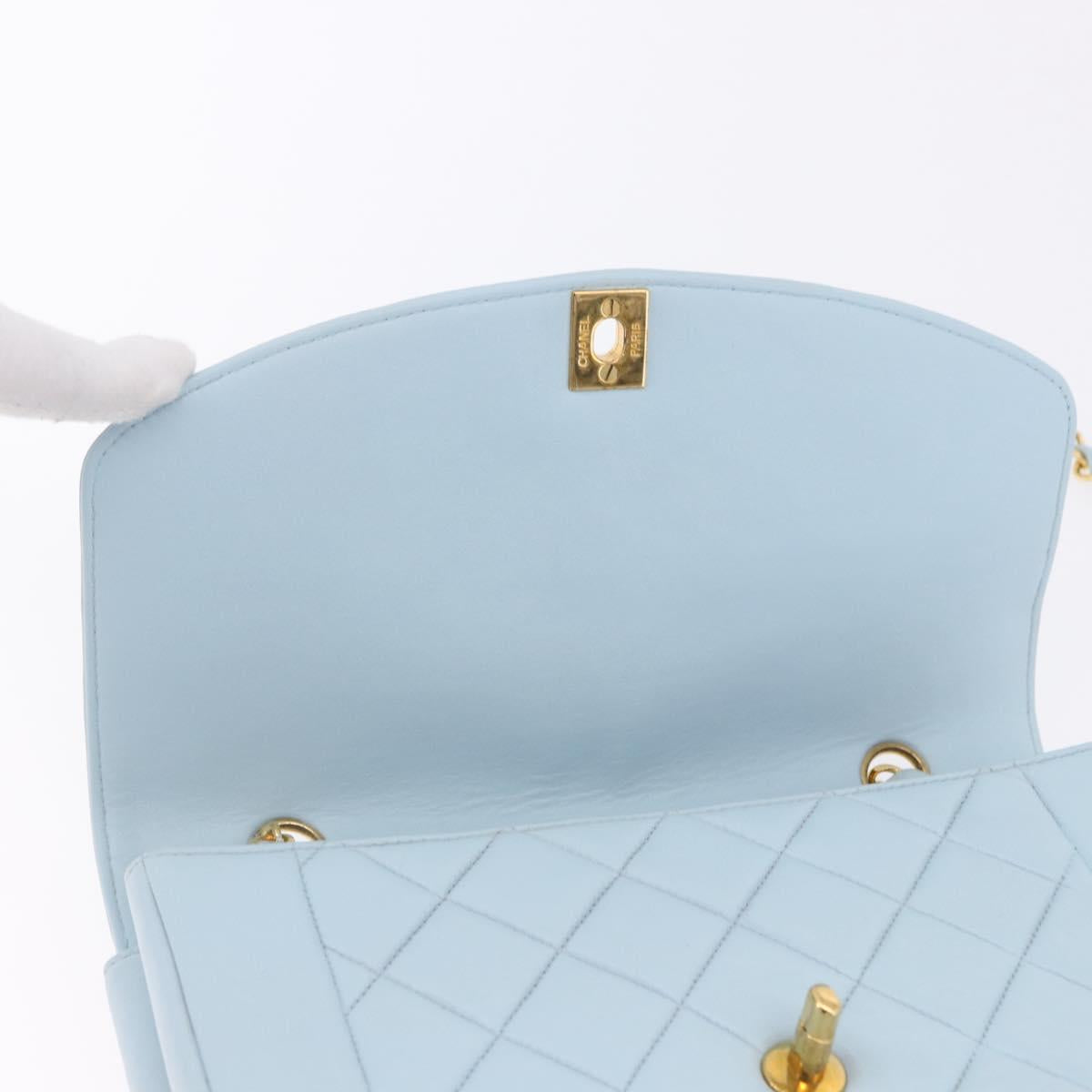 CHANEL Matelasse Chain Shoulder Bag Lamb Skin Light Blue Gold CC Auth 195324V