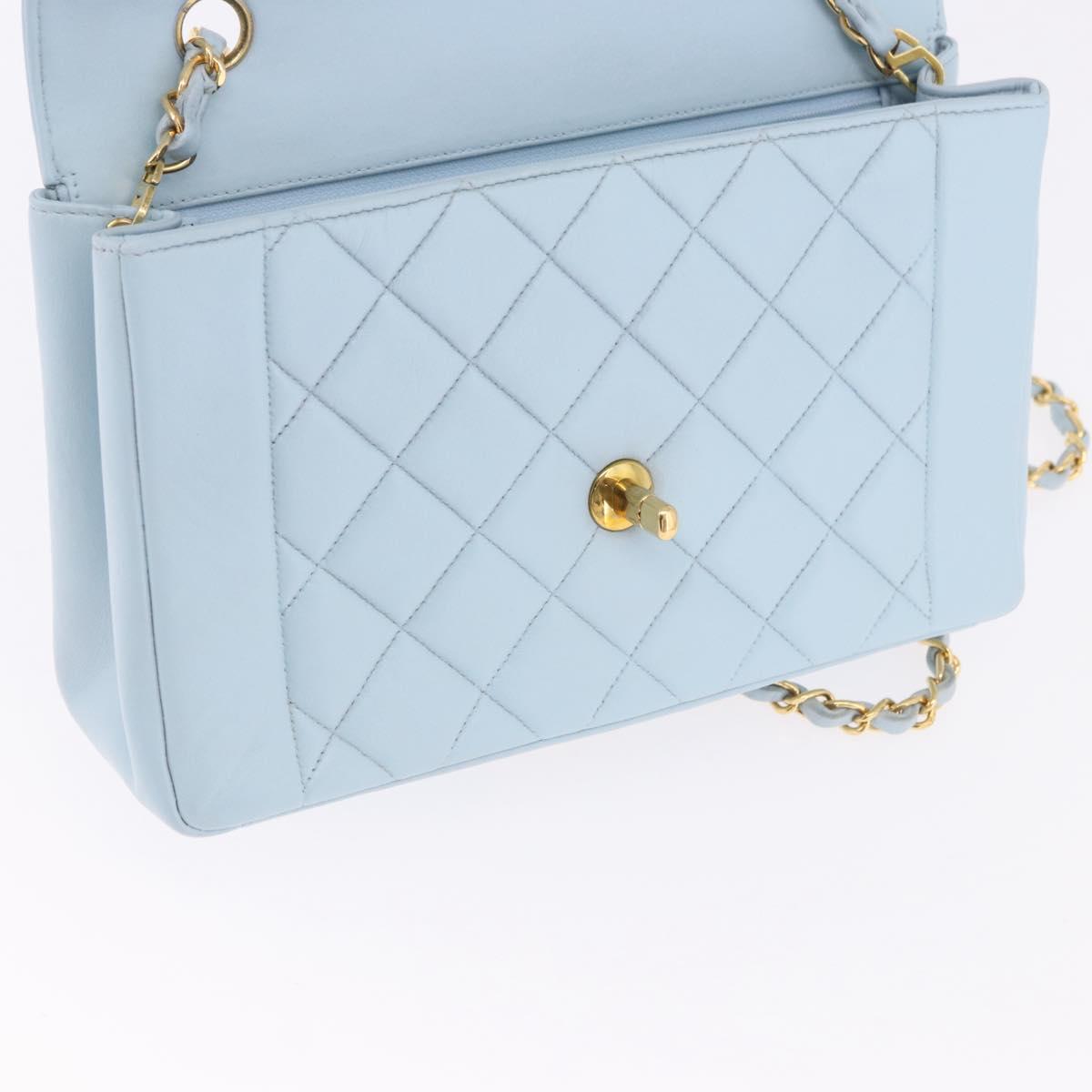 CHANEL Matelasse Chain Shoulder Bag Lamb Skin Light Blue Gold CC Auth 195324V