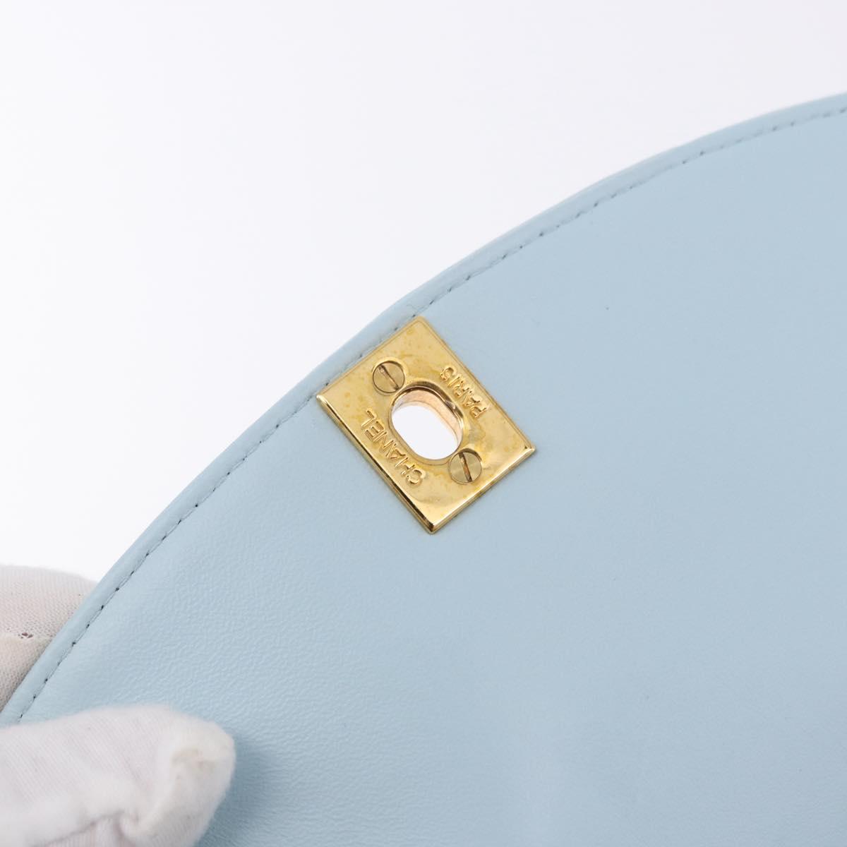 CHANEL Matelasse Chain Shoulder Bag Lamb Skin Light Blue Gold CC Auth 195324V