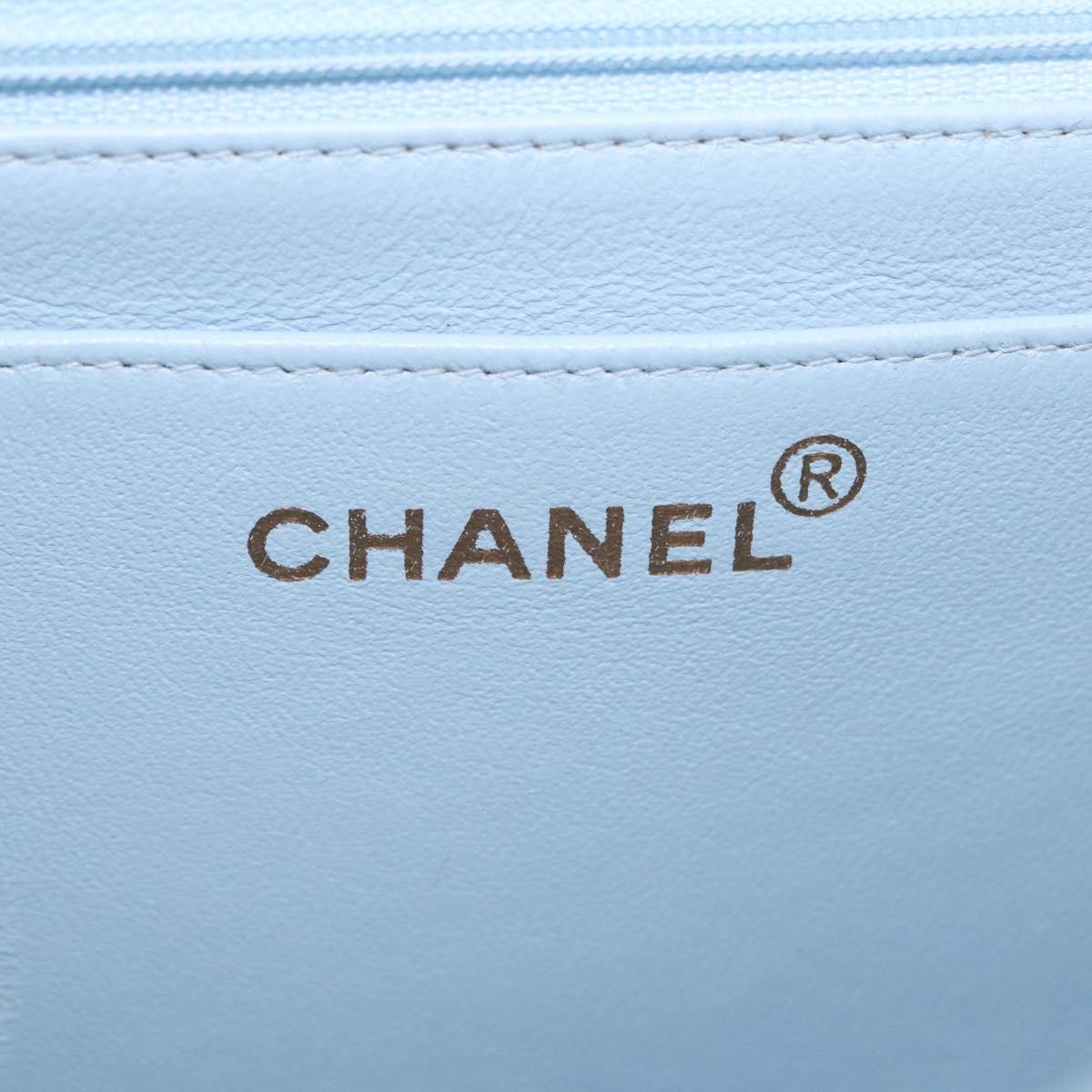 CHANEL Matelasse Chain Shoulder Bag Lamb Skin Light Blue Gold CC Auth 195324V