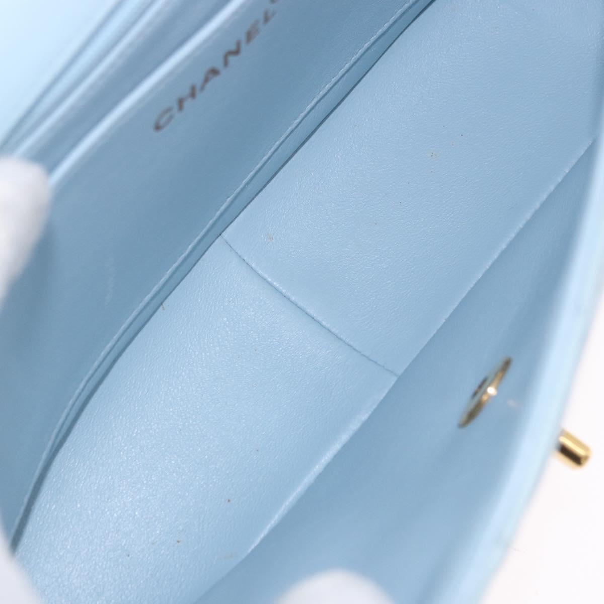 CHANEL Matelasse Chain Shoulder Bag Lamb Skin Light Blue Gold CC Auth 195324V