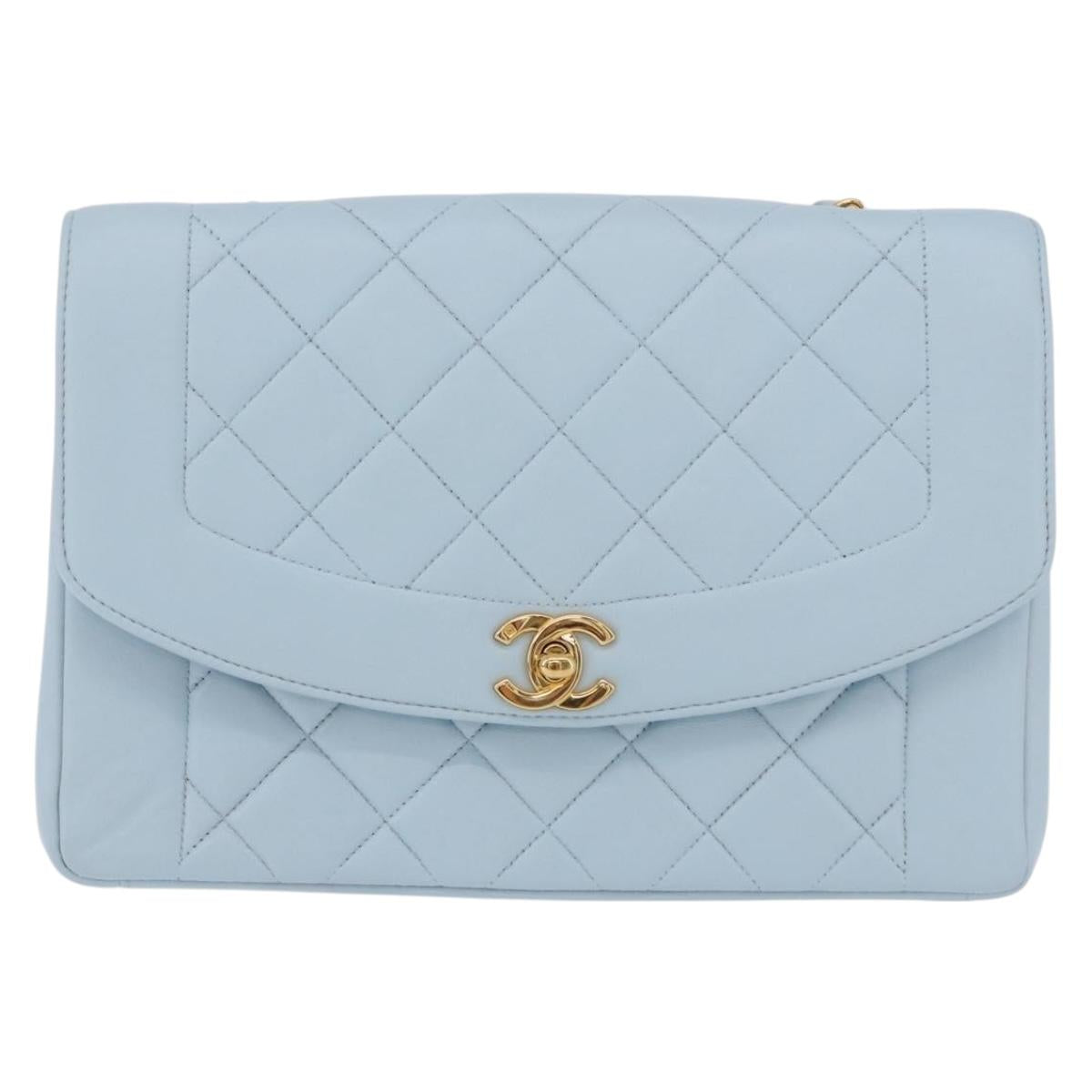 CHANEL Matelasse Chain Shoulder Bag Lamb Skin Light Blue Gold CC Auth 195324V