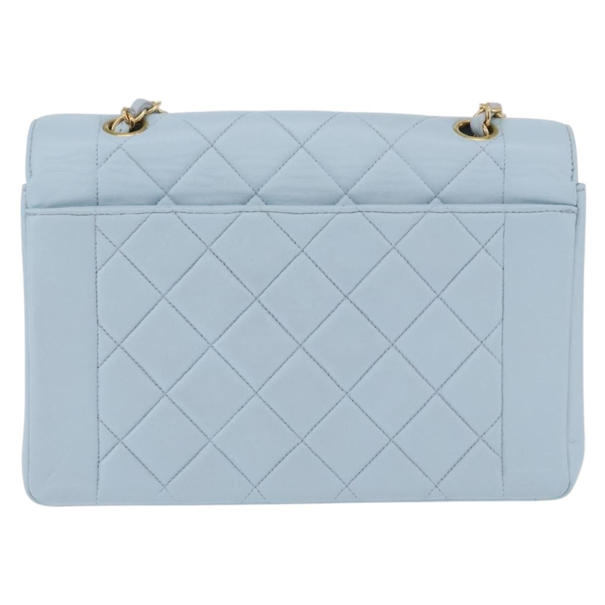 CHANEL Matelasse Chain Shoulder Bag Lamb Skin Light Blue Gold CC Auth 195324V