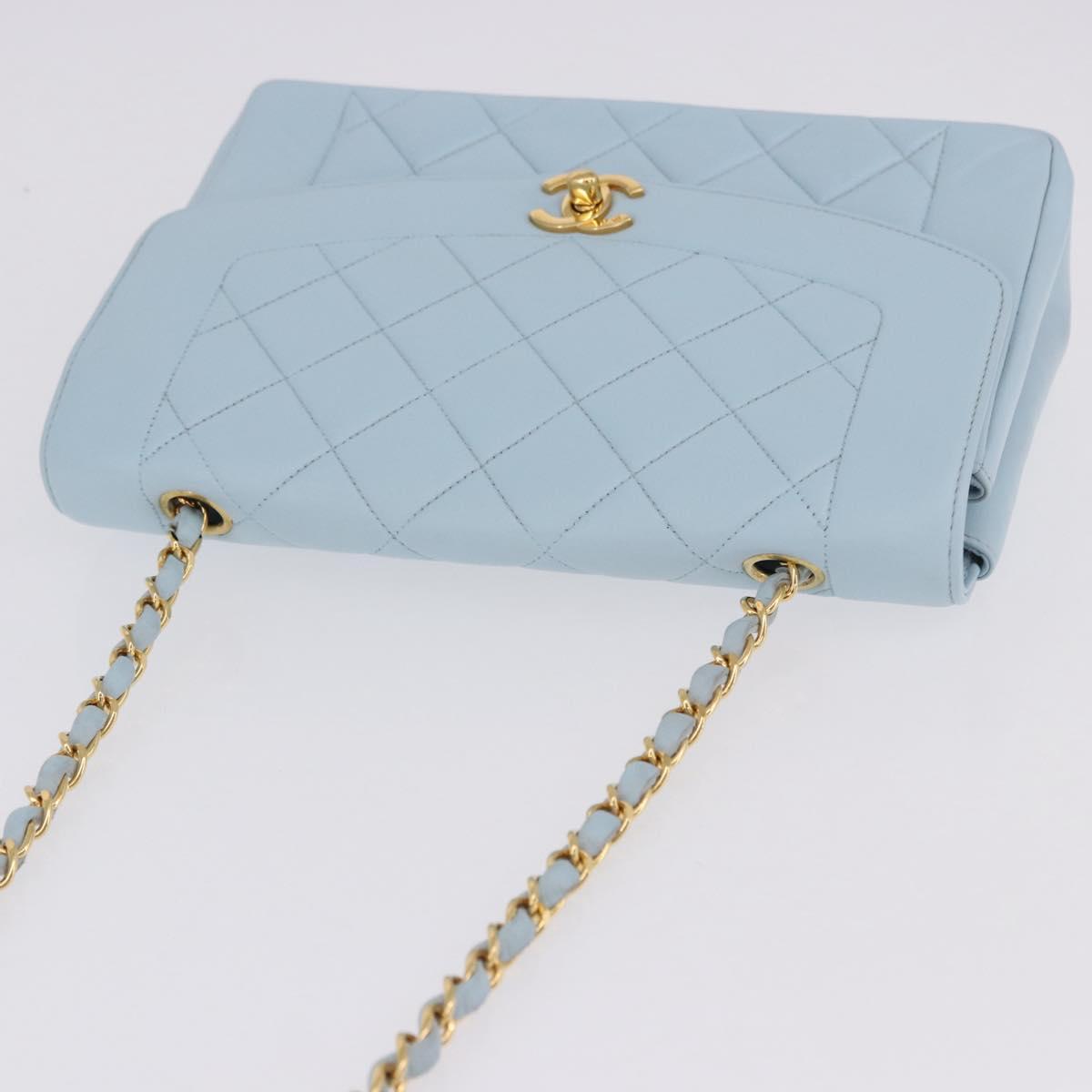 CHANEL Matelasse Chain Shoulder Bag Lamb Skin Light Blue Gold CC Auth 195324V