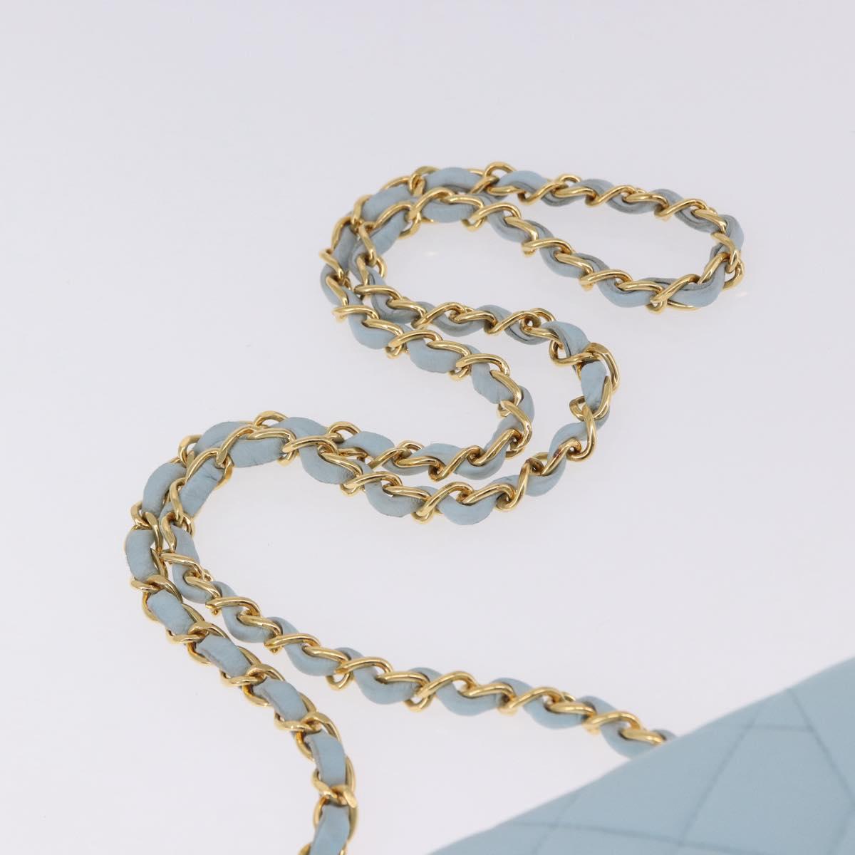 CHANEL Matelasse Chain Shoulder Bag Lamb Skin Light Blue Gold CC Auth 195324V