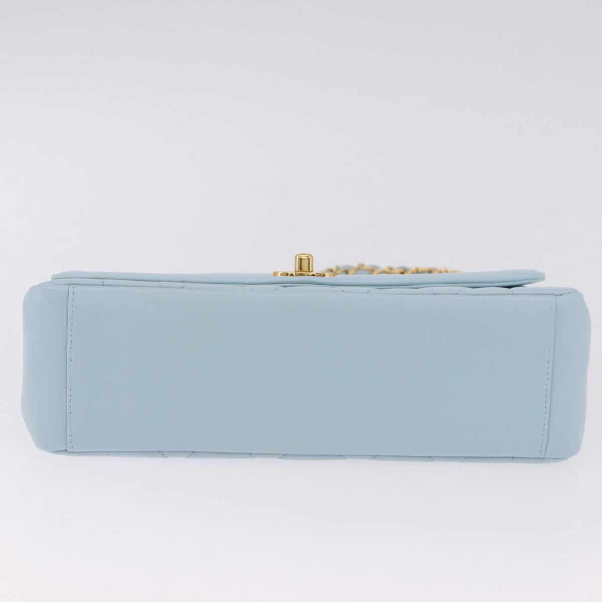 CHANEL Matelasse Chain Shoulder Bag Lamb Skin Light Blue Gold CC Auth 195324V