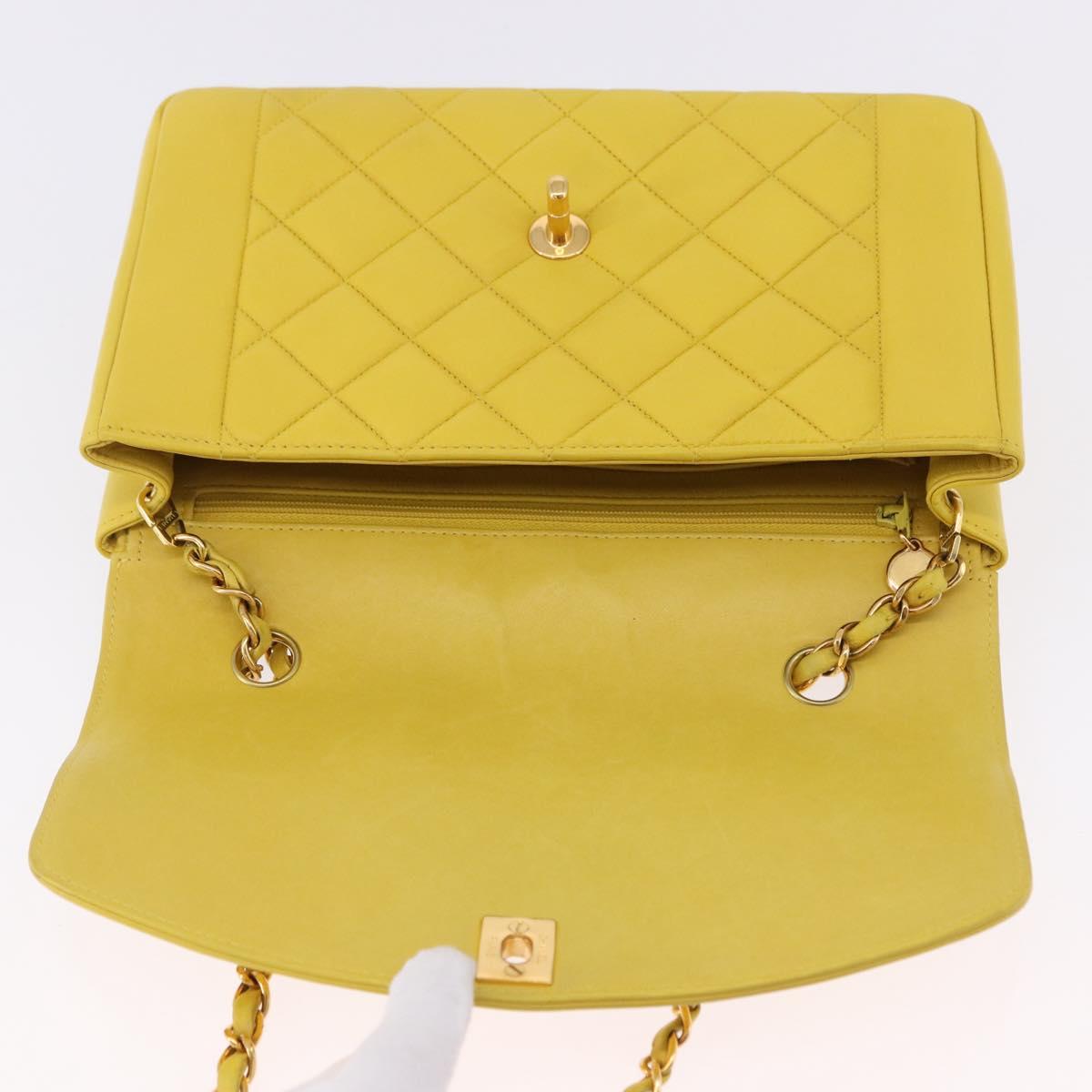 CHANEL Matelasse Chain Shoulder Bag Lamb Skin Yellow Gold Tone CC Auth 195325V