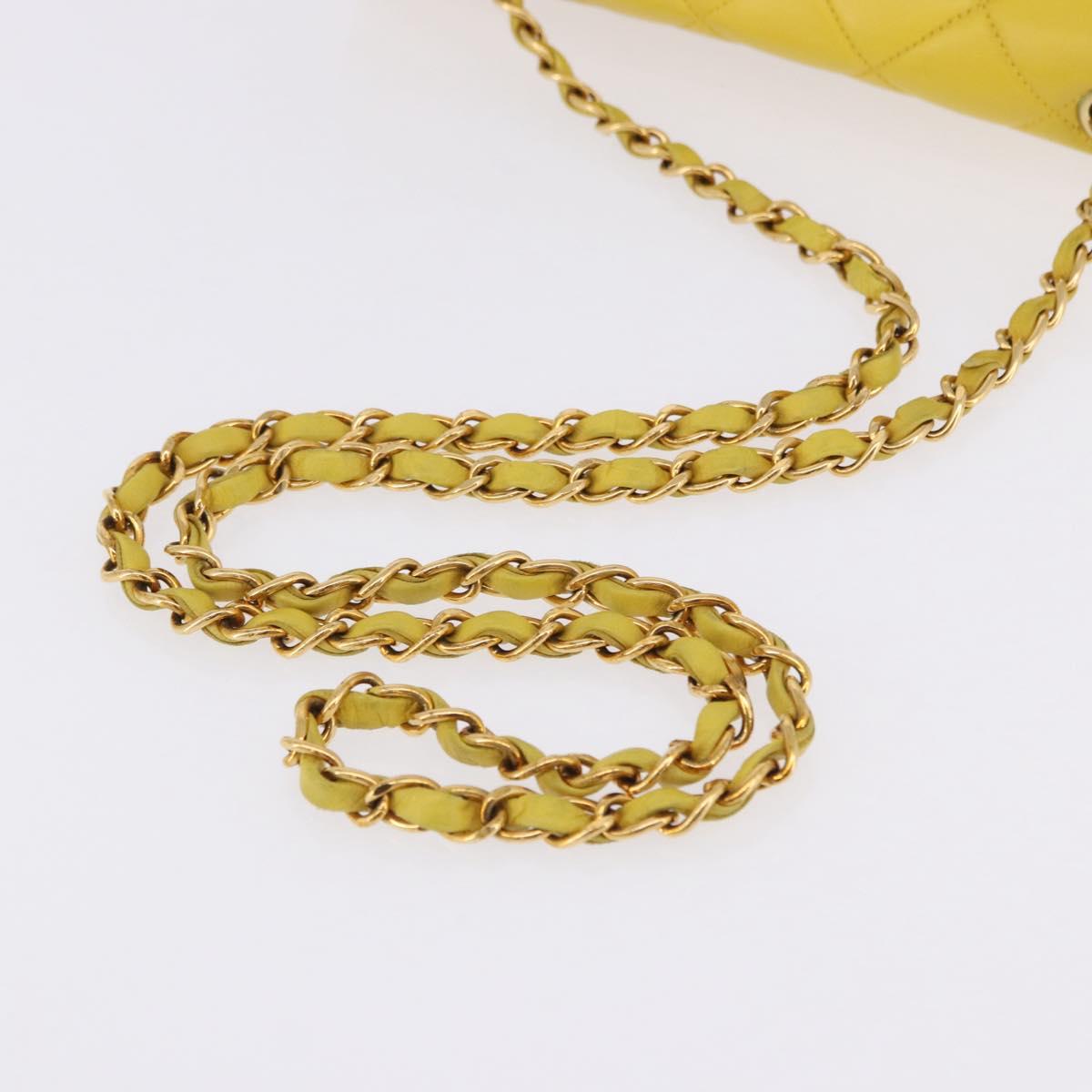CHANEL Matelasse Chain Shoulder Bag Lamb Skin Yellow Gold Tone CC Auth 195325V