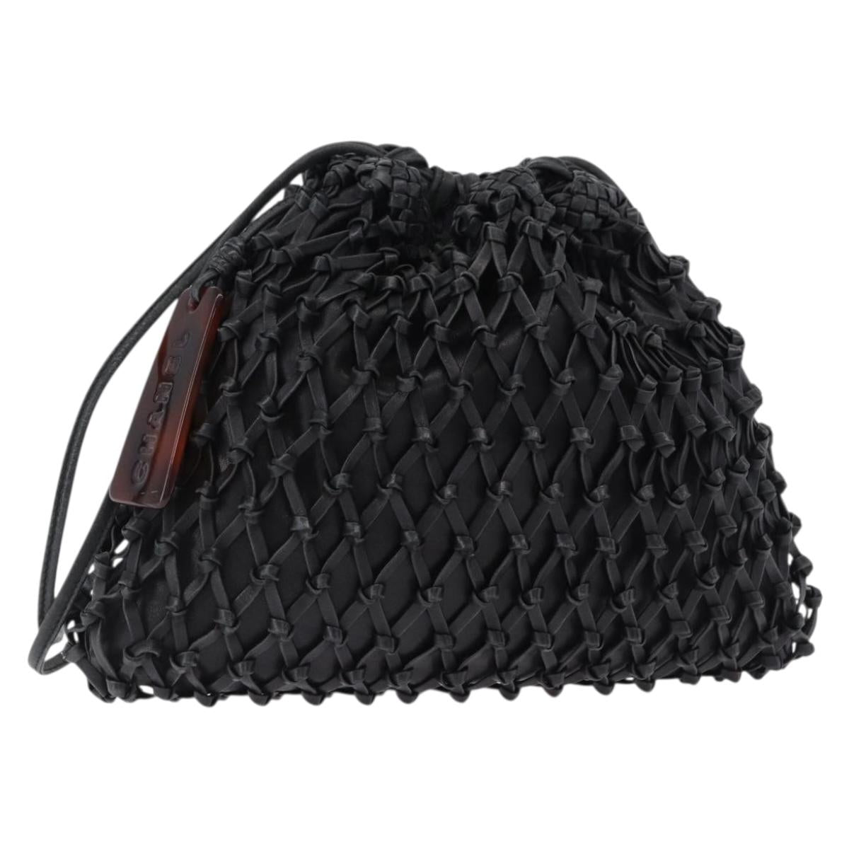 CHANEL Shoulder Bag Leather Black CC Auth 195326