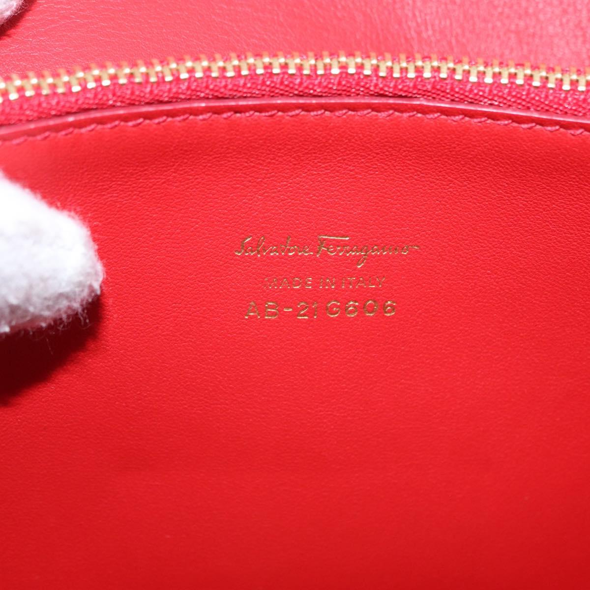 Salvatore Ferragamo Gancini Hand Bag Leather 2way Red Gold Tone Auth 195327A