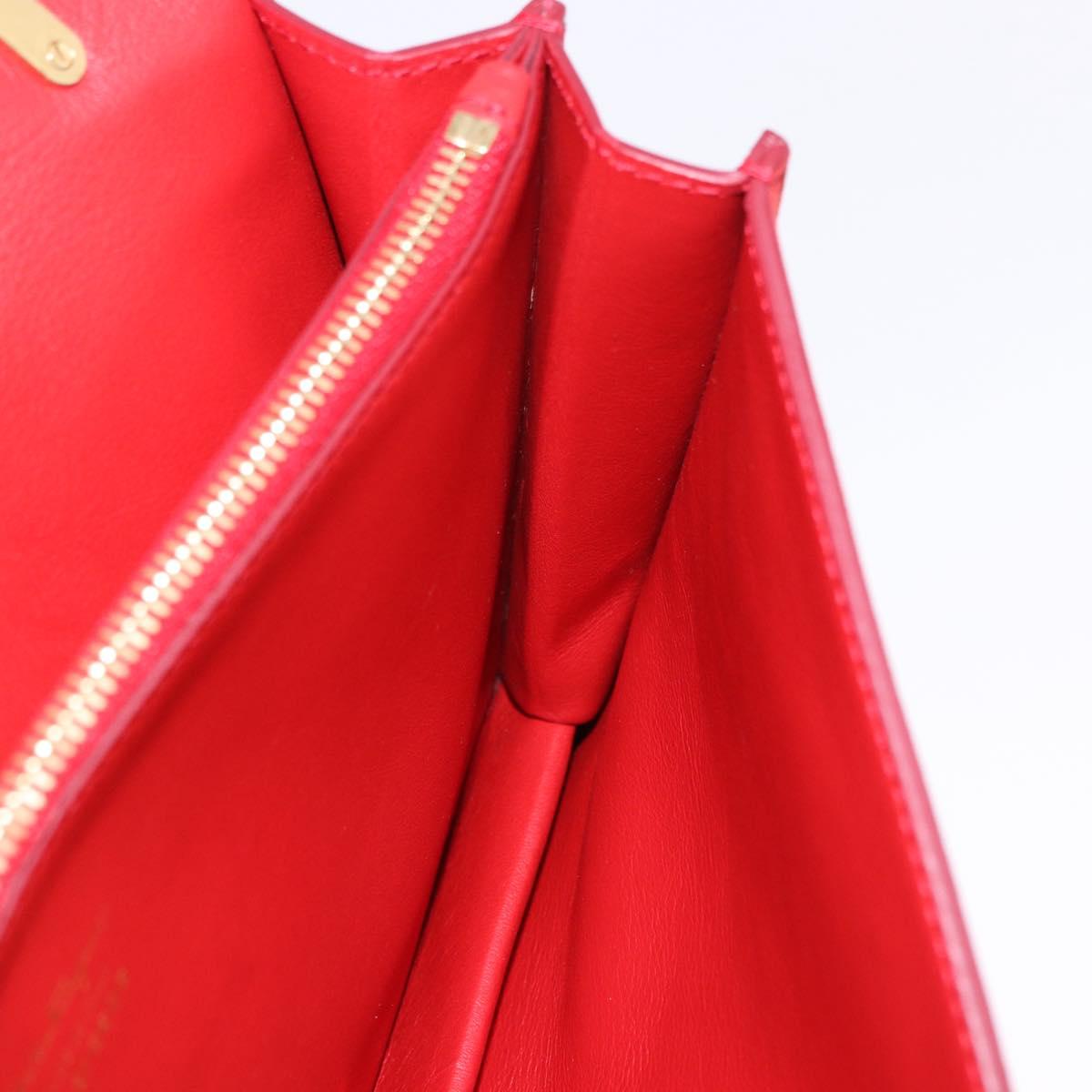 Salvatore Ferragamo Gancini Hand Bag Leather 2way Red Gold Tone Auth 195327A