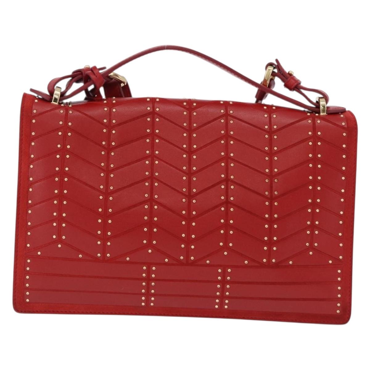 Salvatore Ferragamo Gancini Hand Bag Leather 2way Red Gold Tone Auth 195327A
