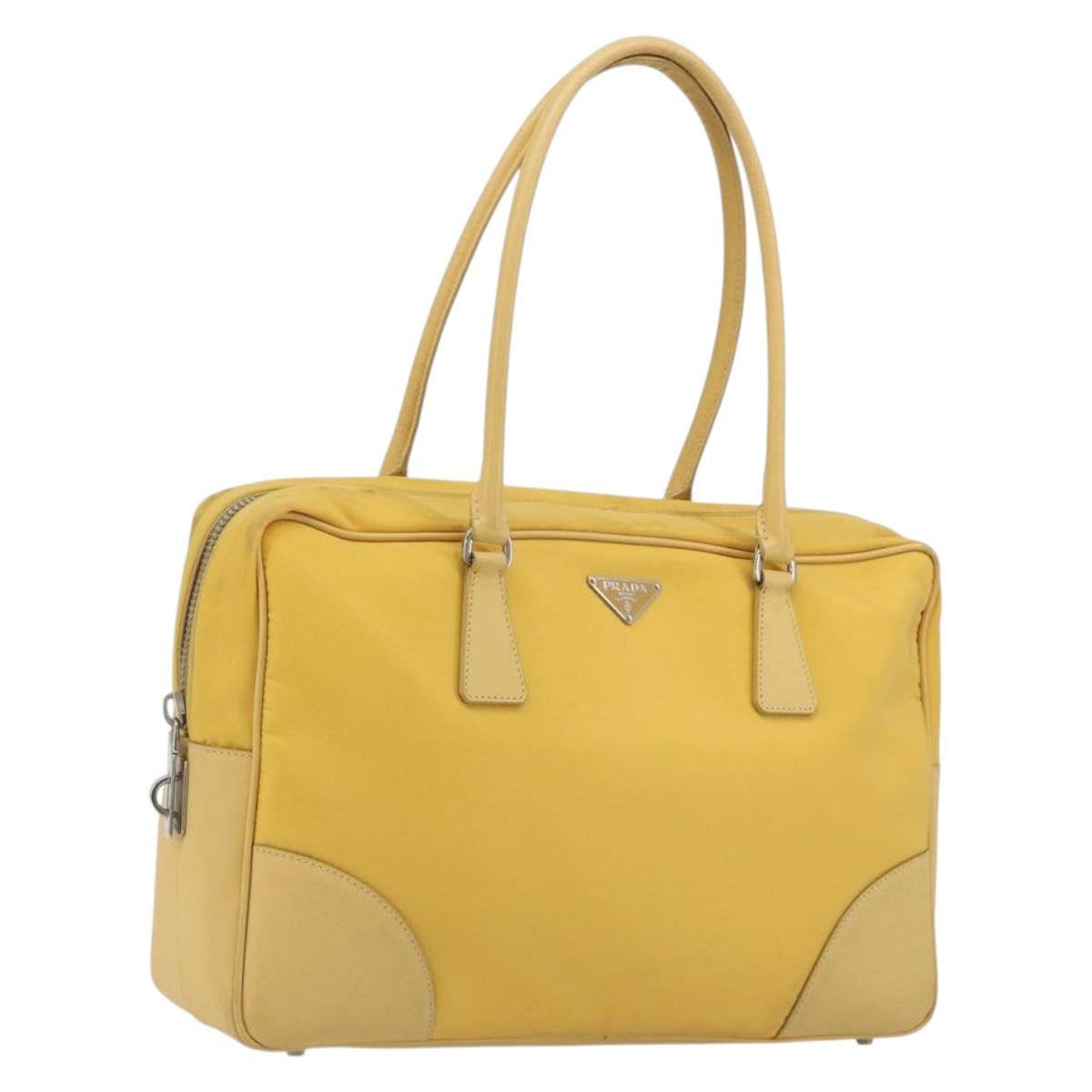 PRADA Tote Bag Canvas Yellow Silver Auth 195332A