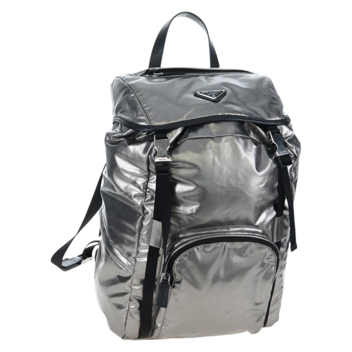 PRADA Backpack Canvas Silver Auth 195333M