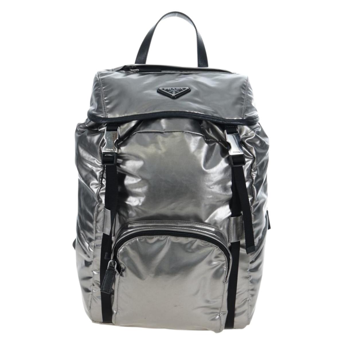 PRADA Backpack Canvas Silver Auth 195333M